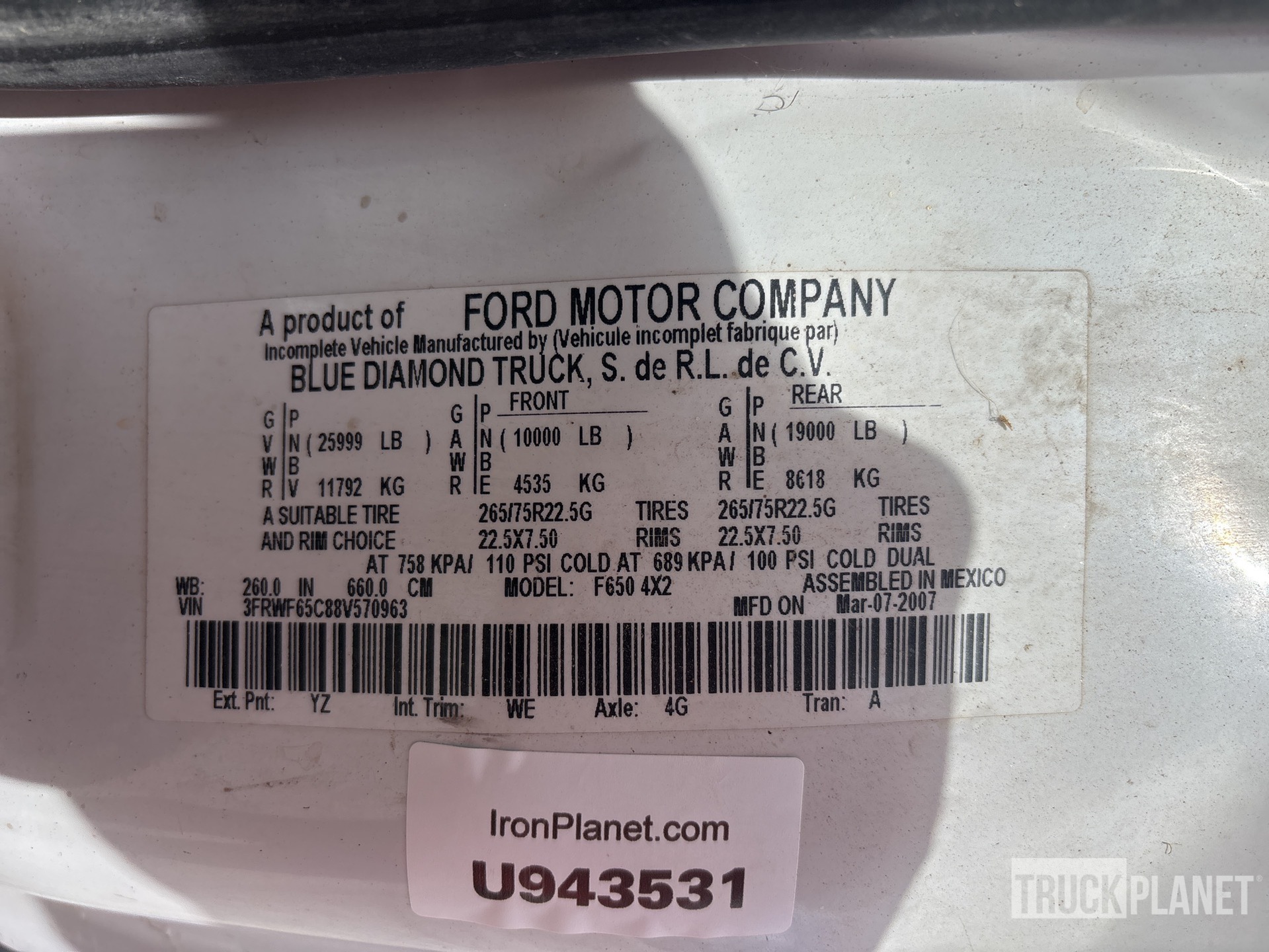 General Appearance with Serial Number / VIN