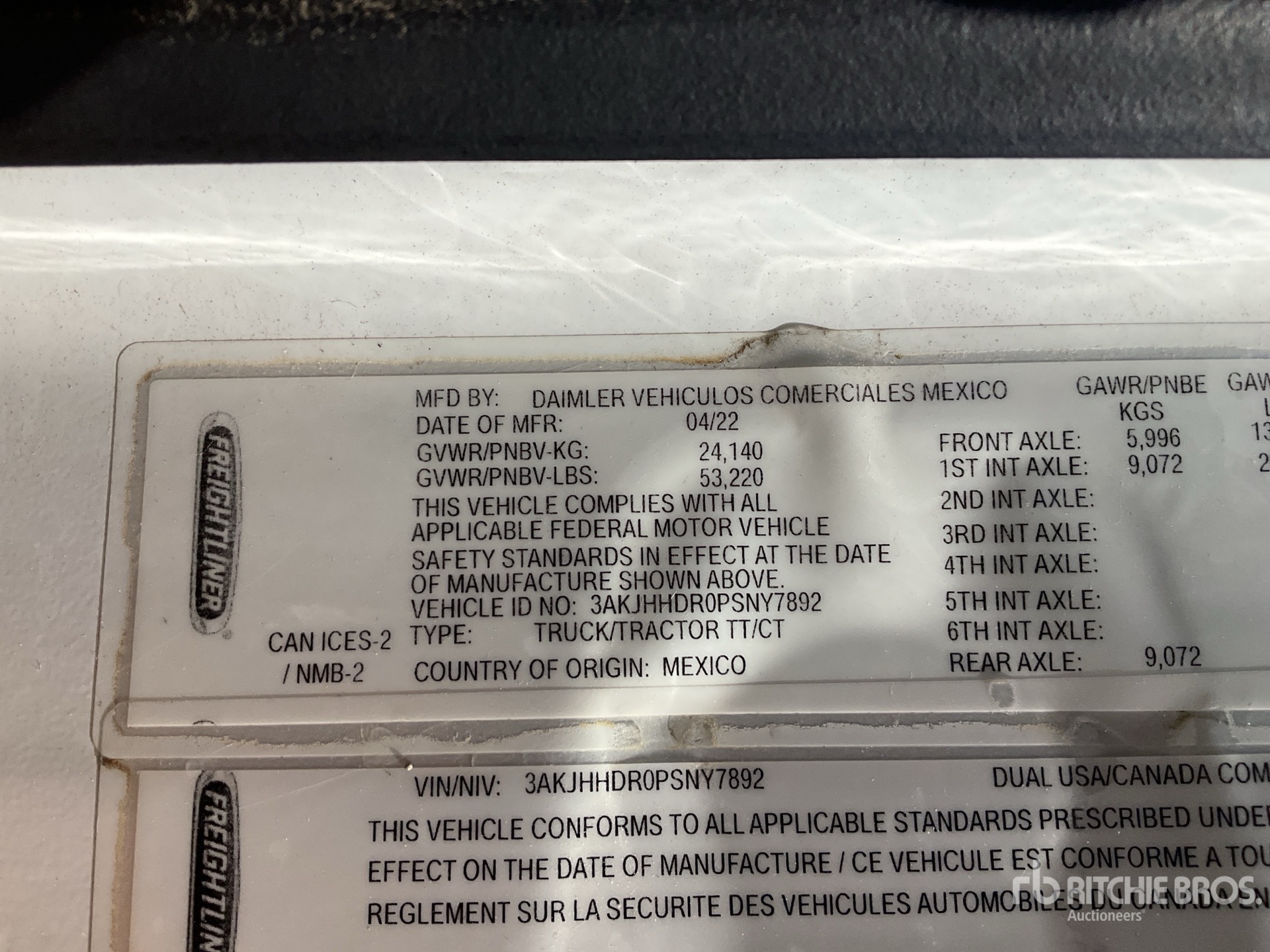 General Appearance with Serial Number / VIN