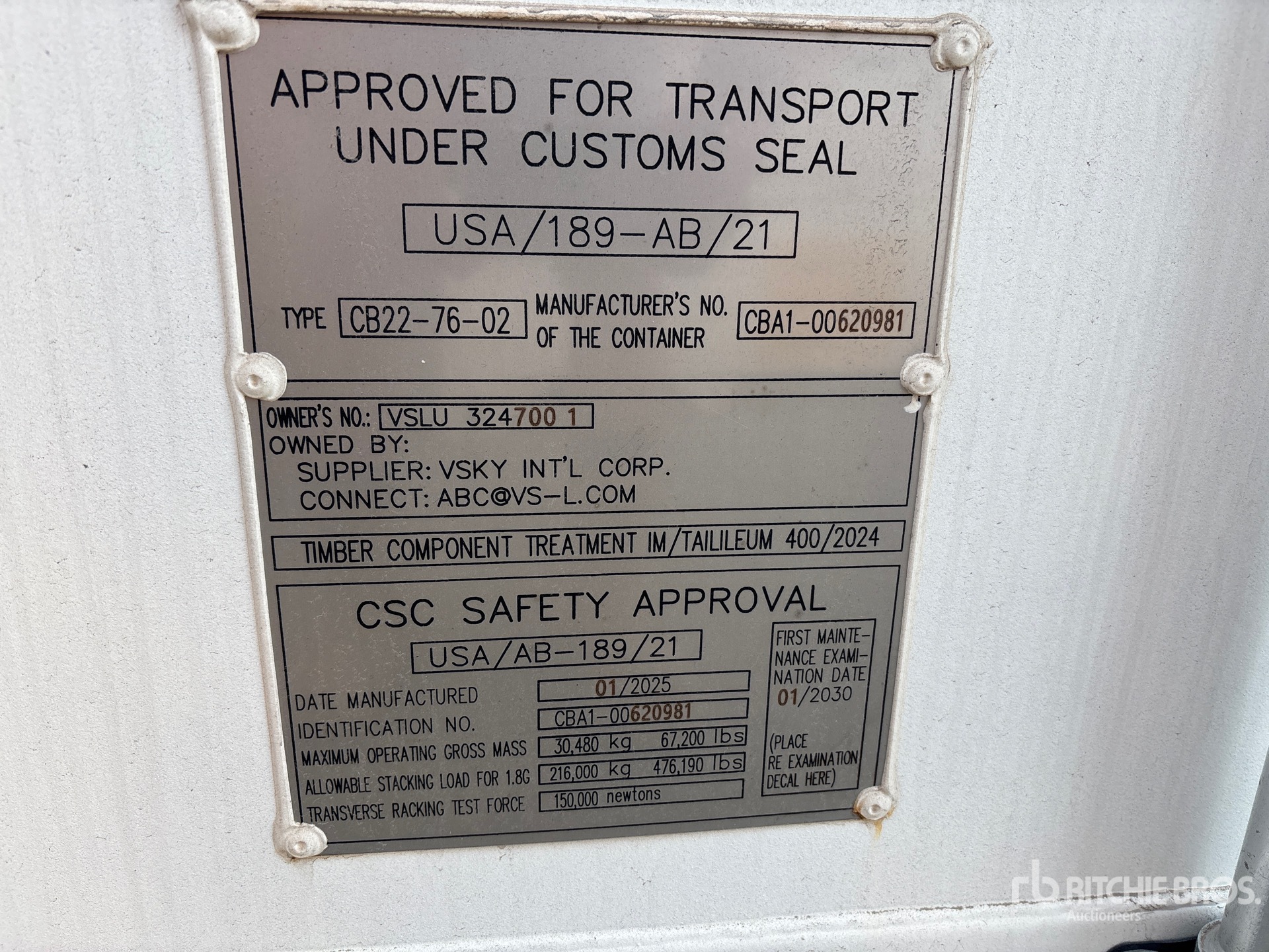 General Appearance with Serial Number / VIN