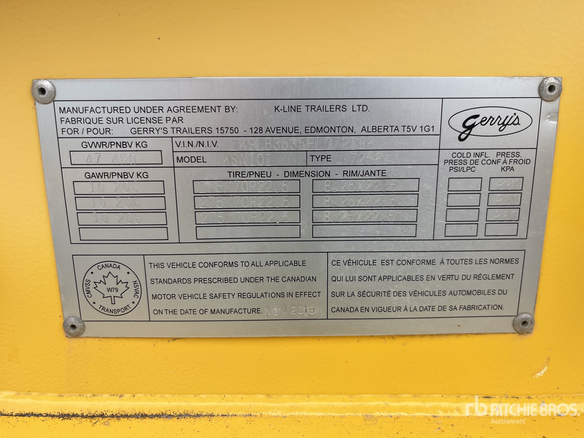 General Appearance with Serial Number / VIN