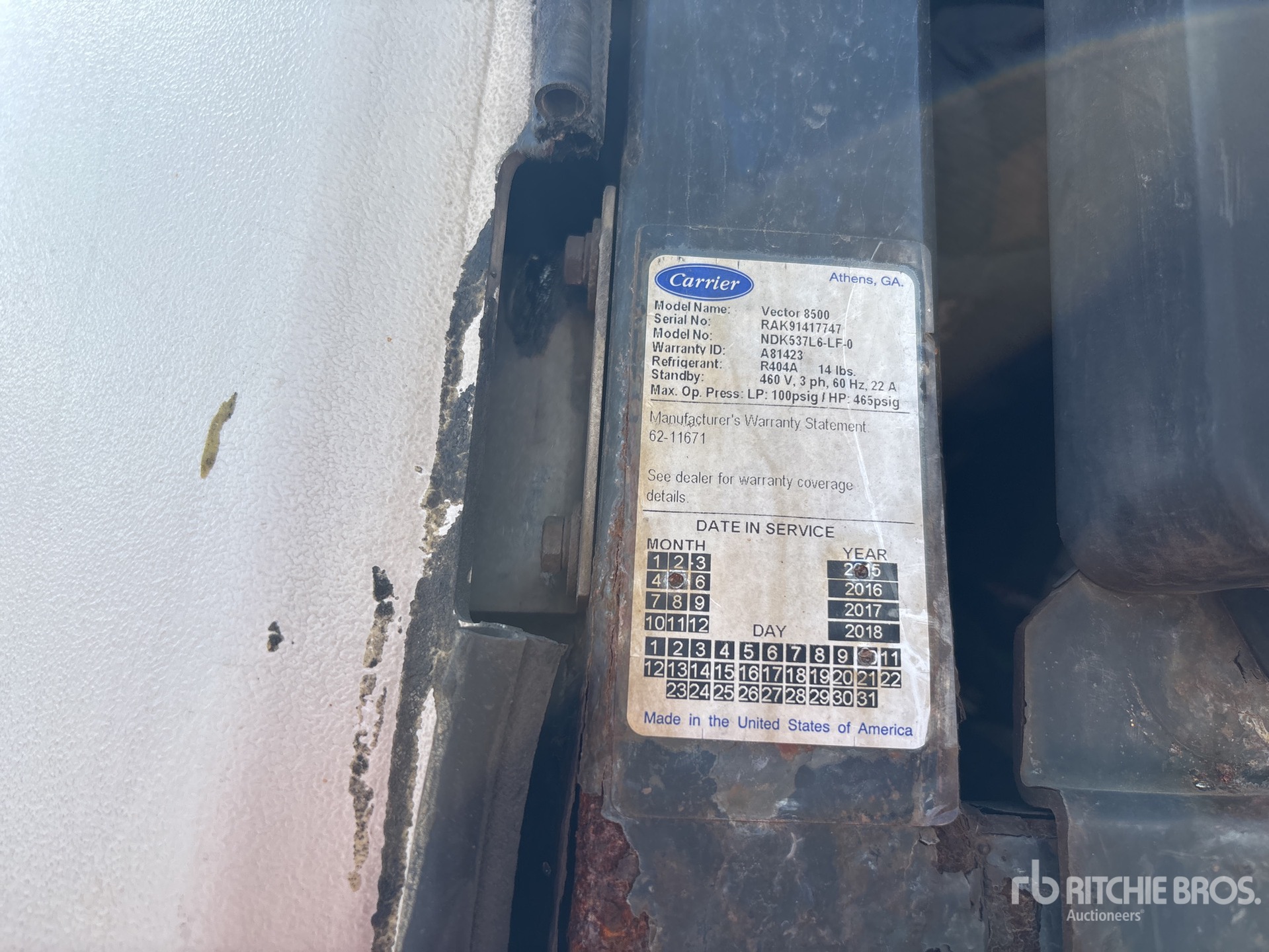 General Appearance with Refrigeration Unit Serial Number