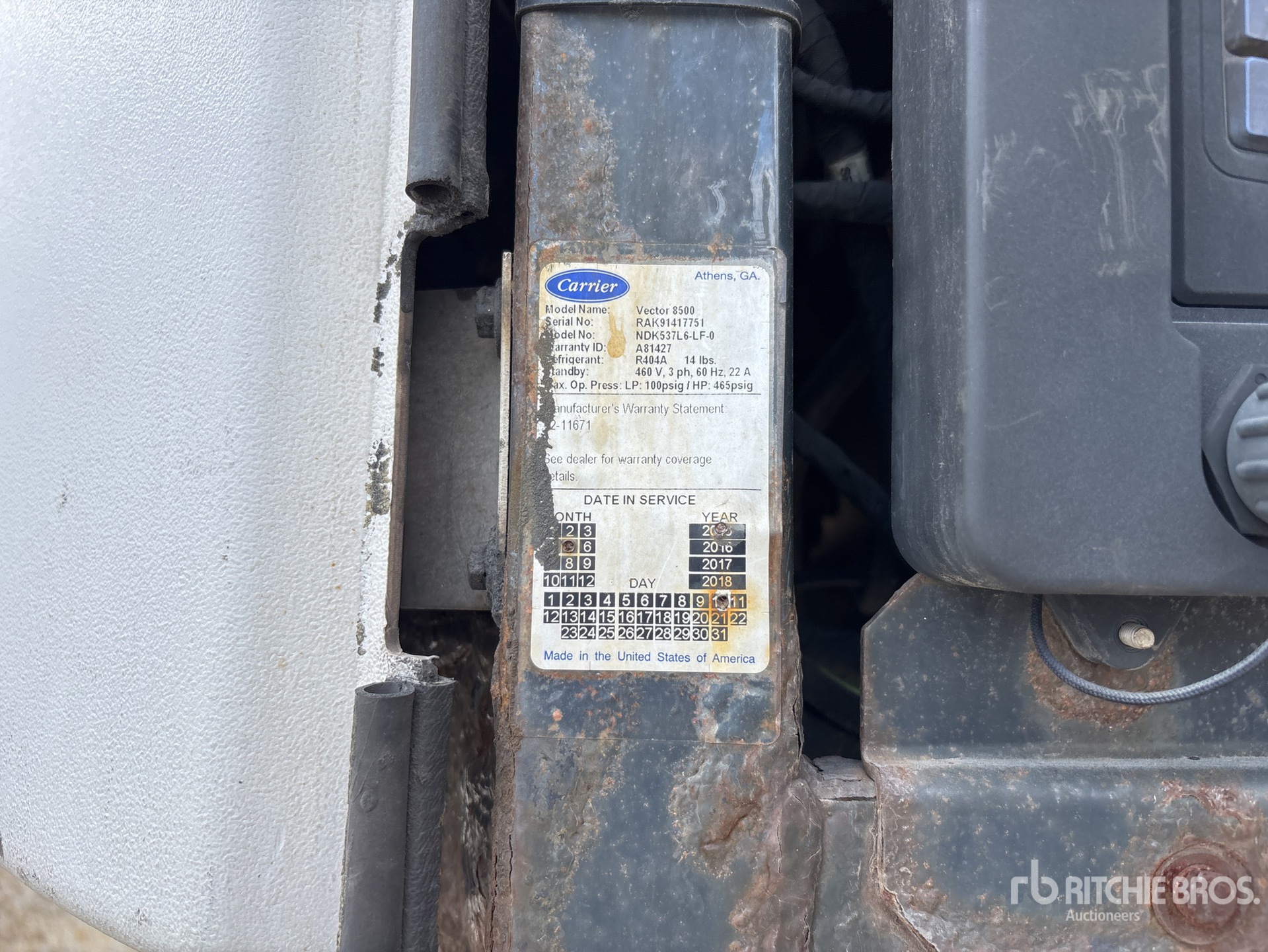 General Appearance with Refrigeration Unit Serial Number