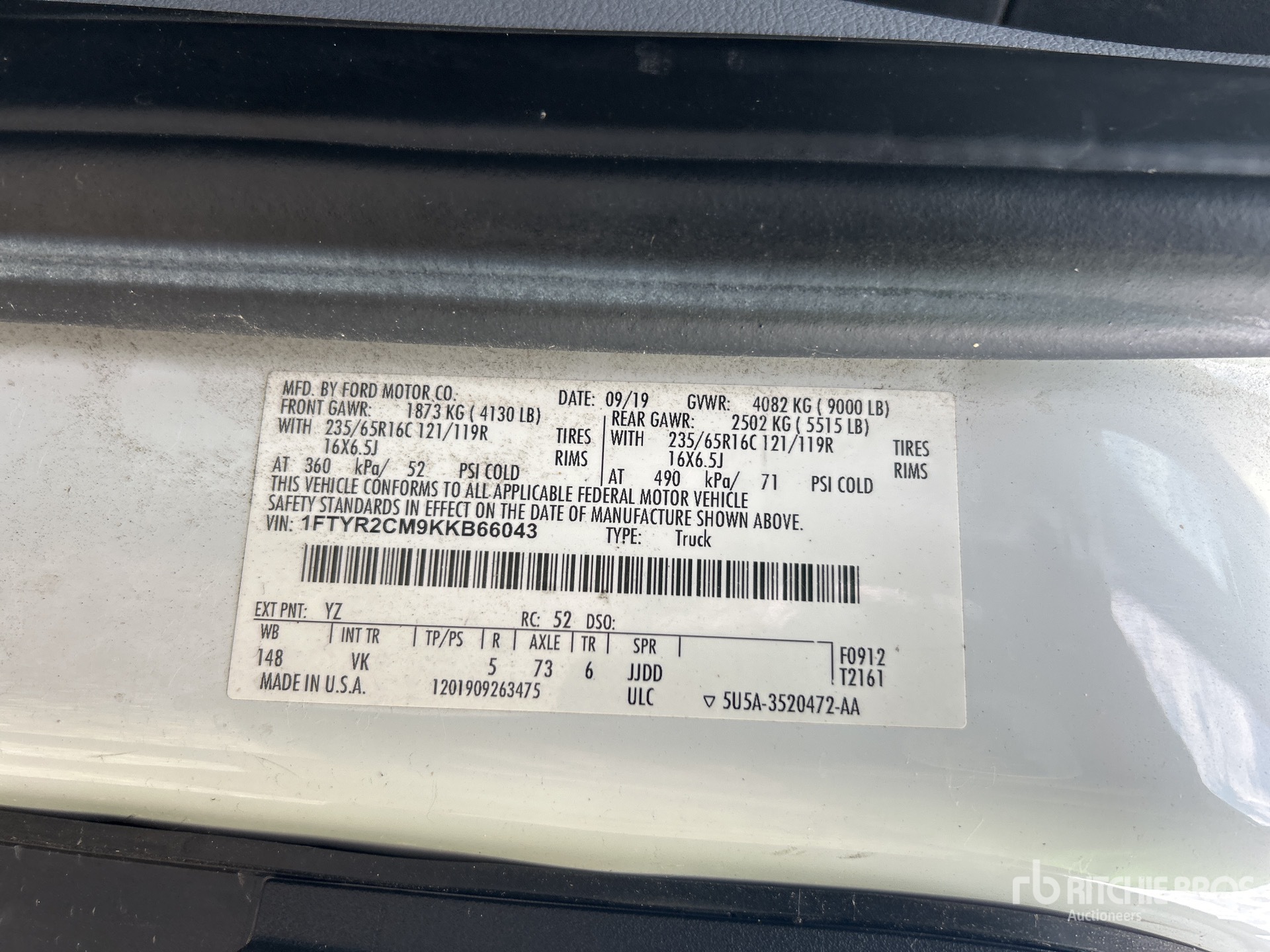 General Appearance with Serial Number / VIN