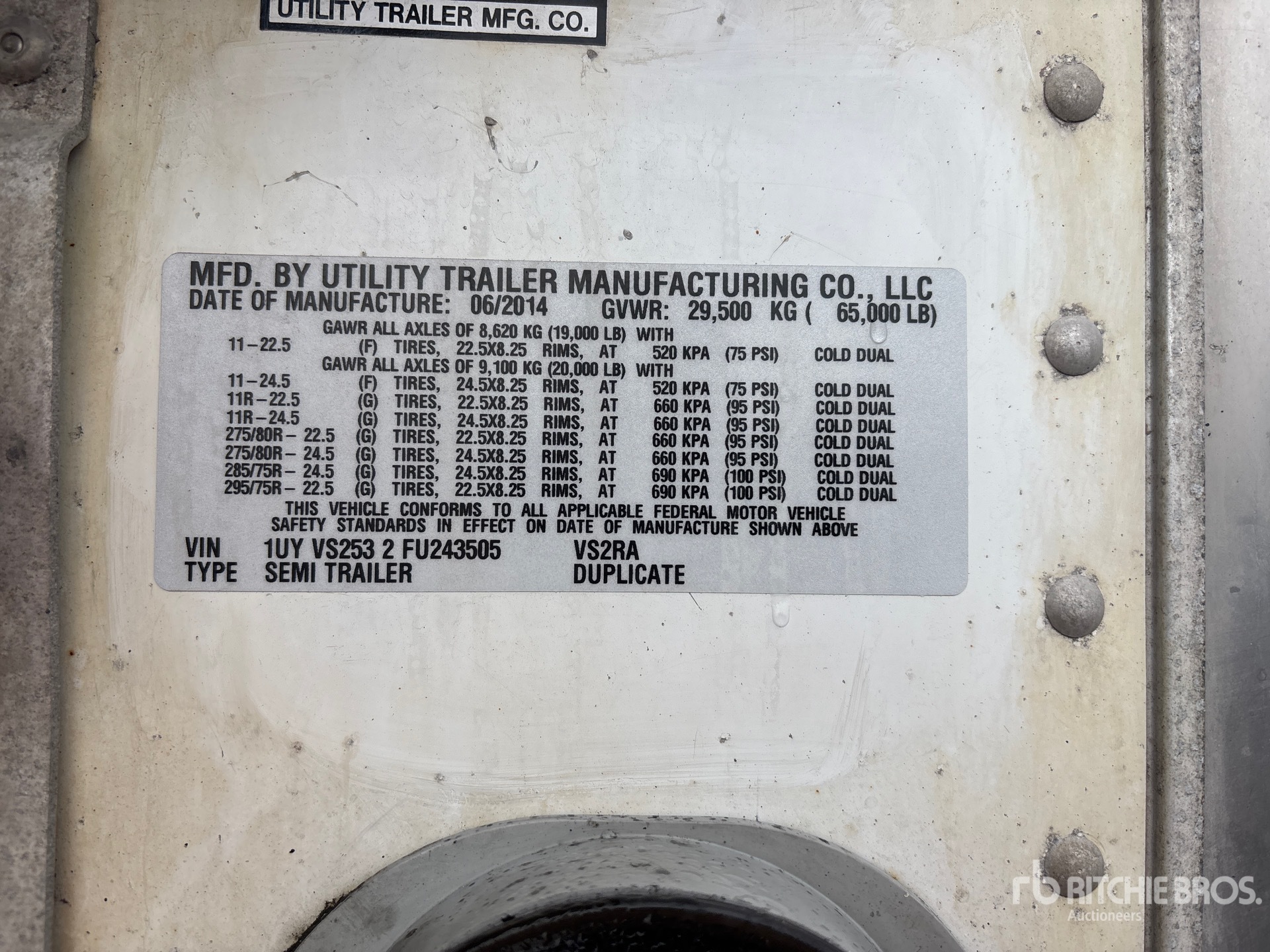 General Appearance with Serial Number / VIN