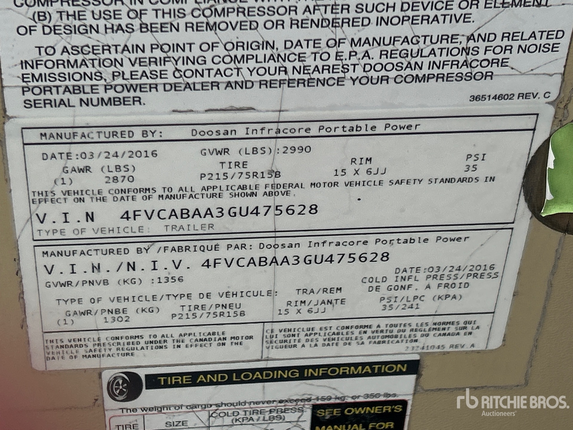 General Appearance with Serial Number / VIN