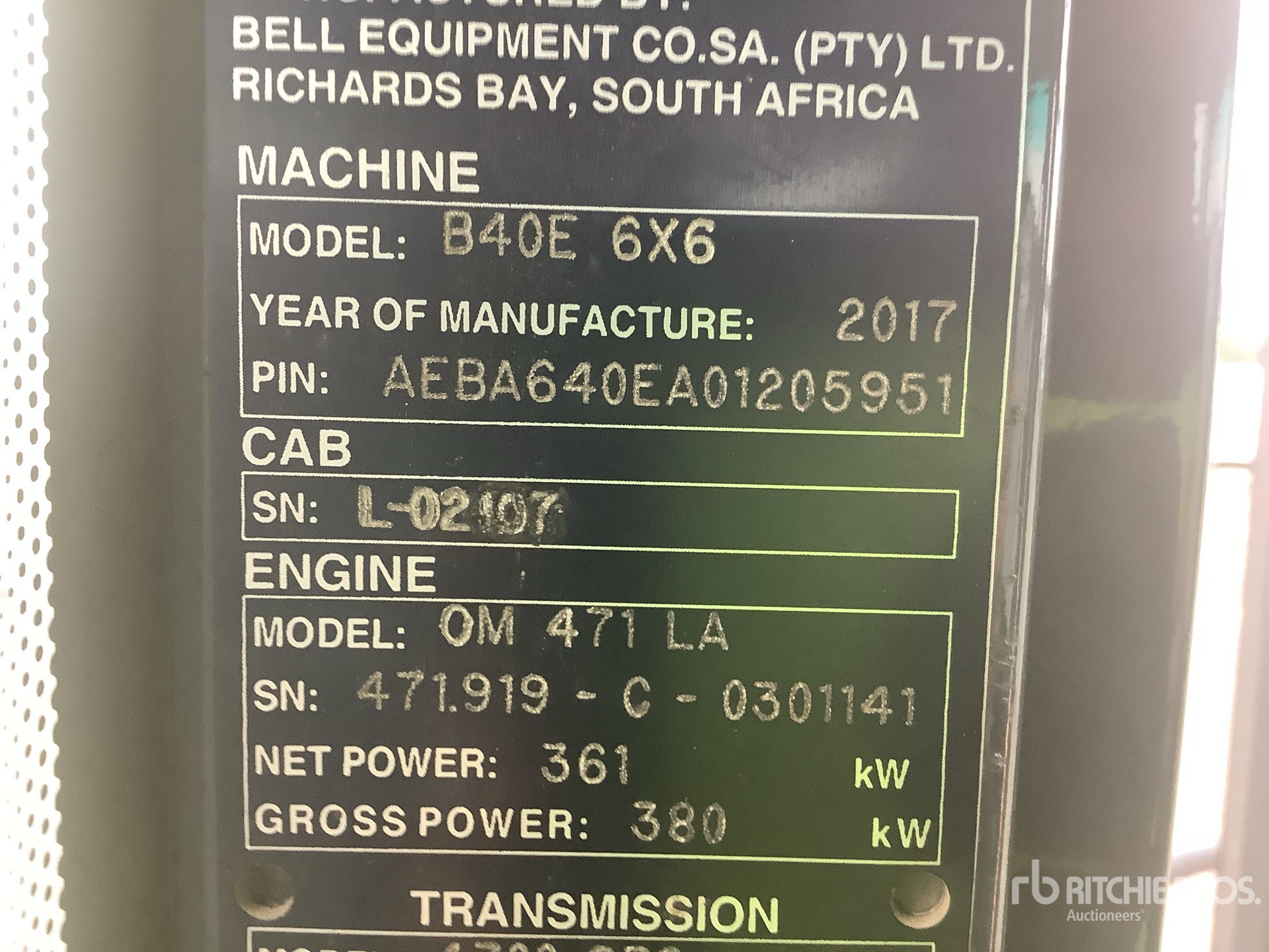 General Appearance with Serial Number / VIN