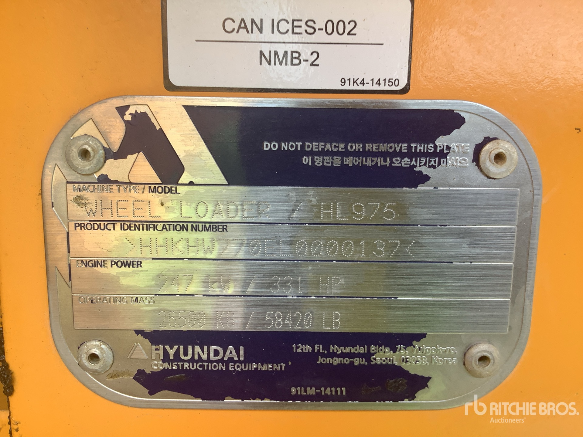 General Appearance with Serial Number / VIN