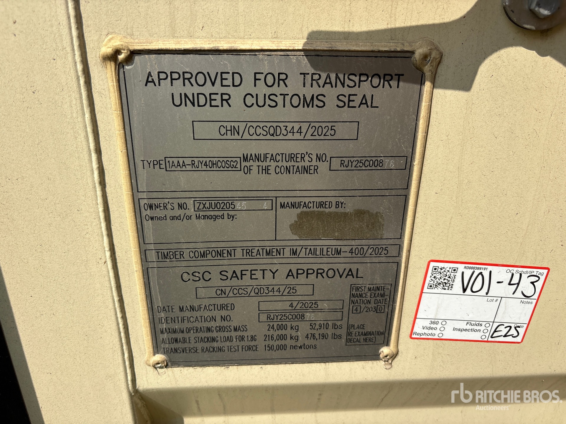 General Appearance with Serial Number / VIN