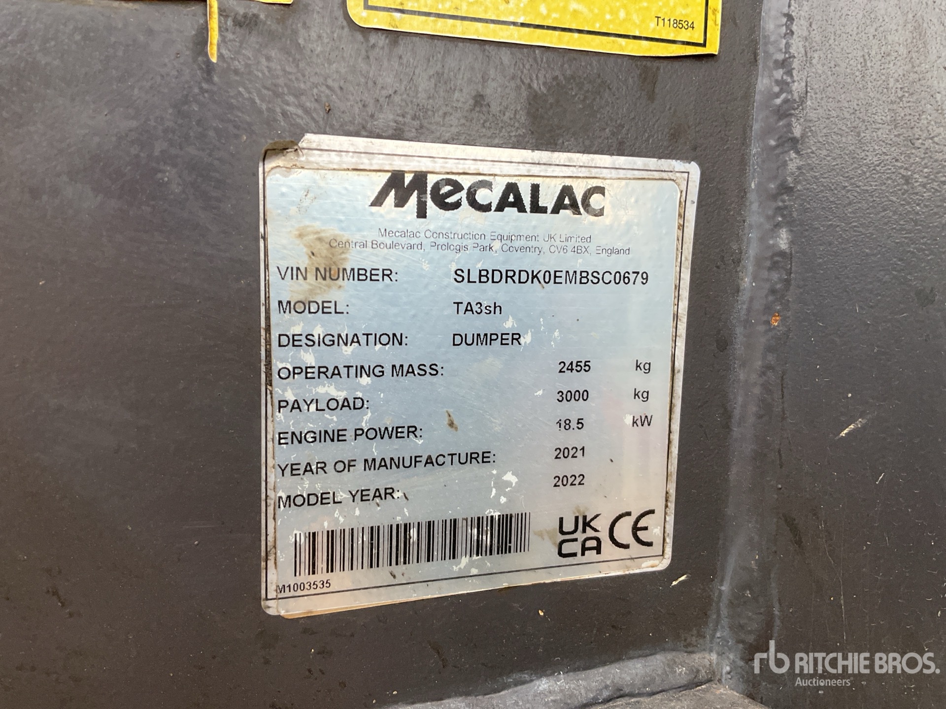 General Appearance with Serial Number / VIN
