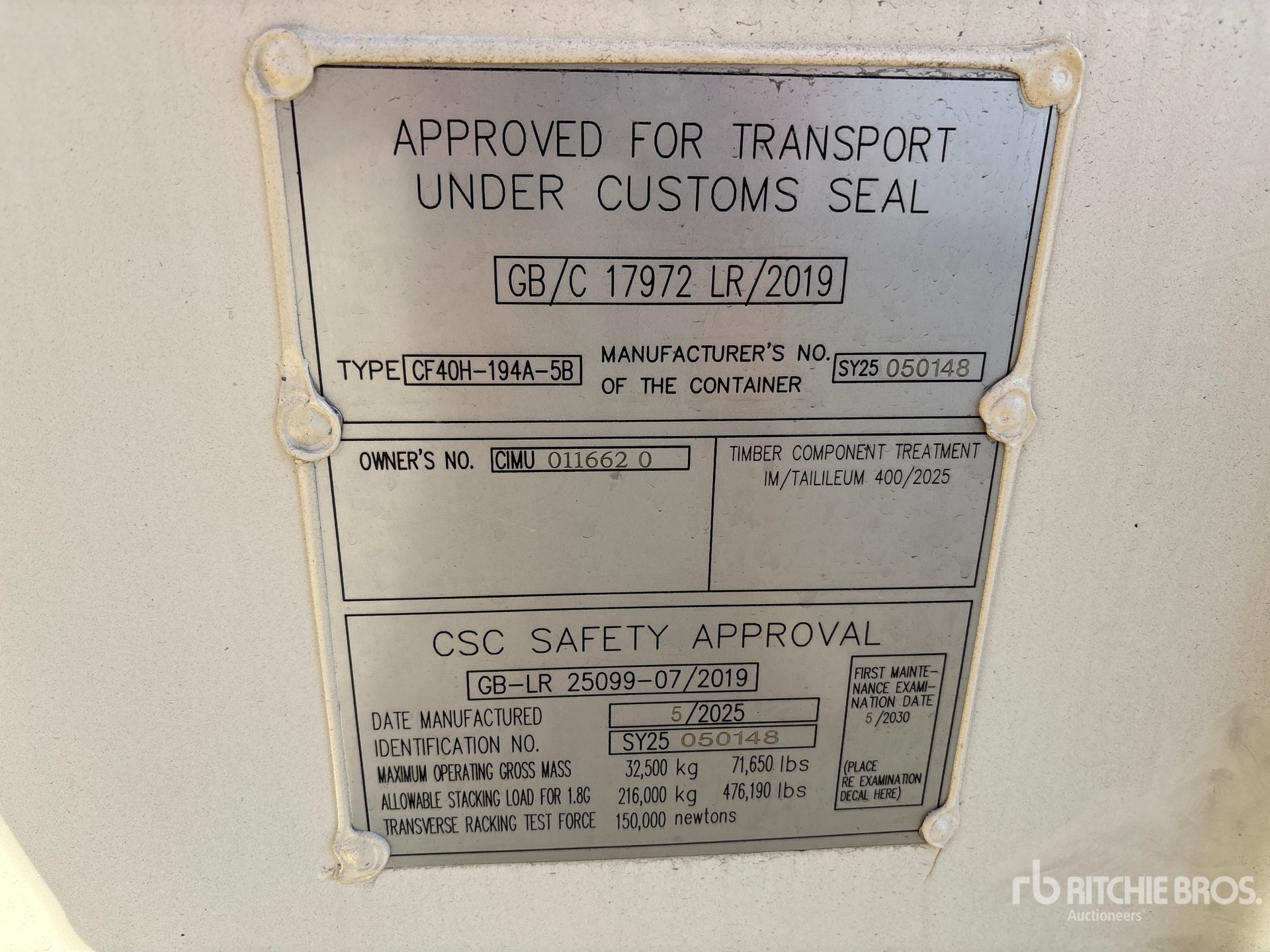 General Appearance with Serial Number / VIN