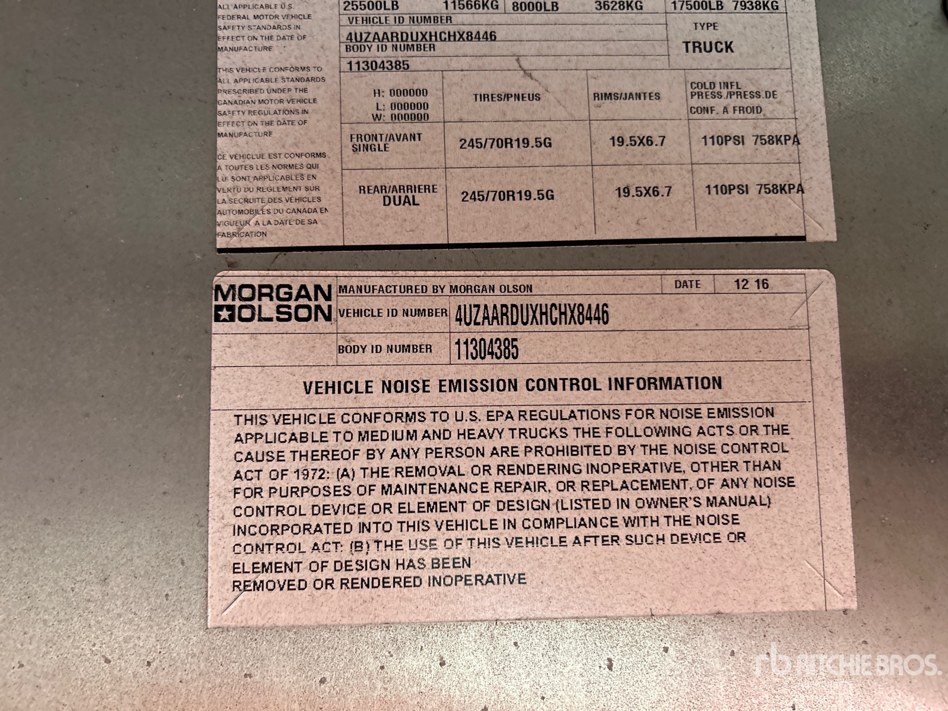 General Appearance with Serial Number / VIN