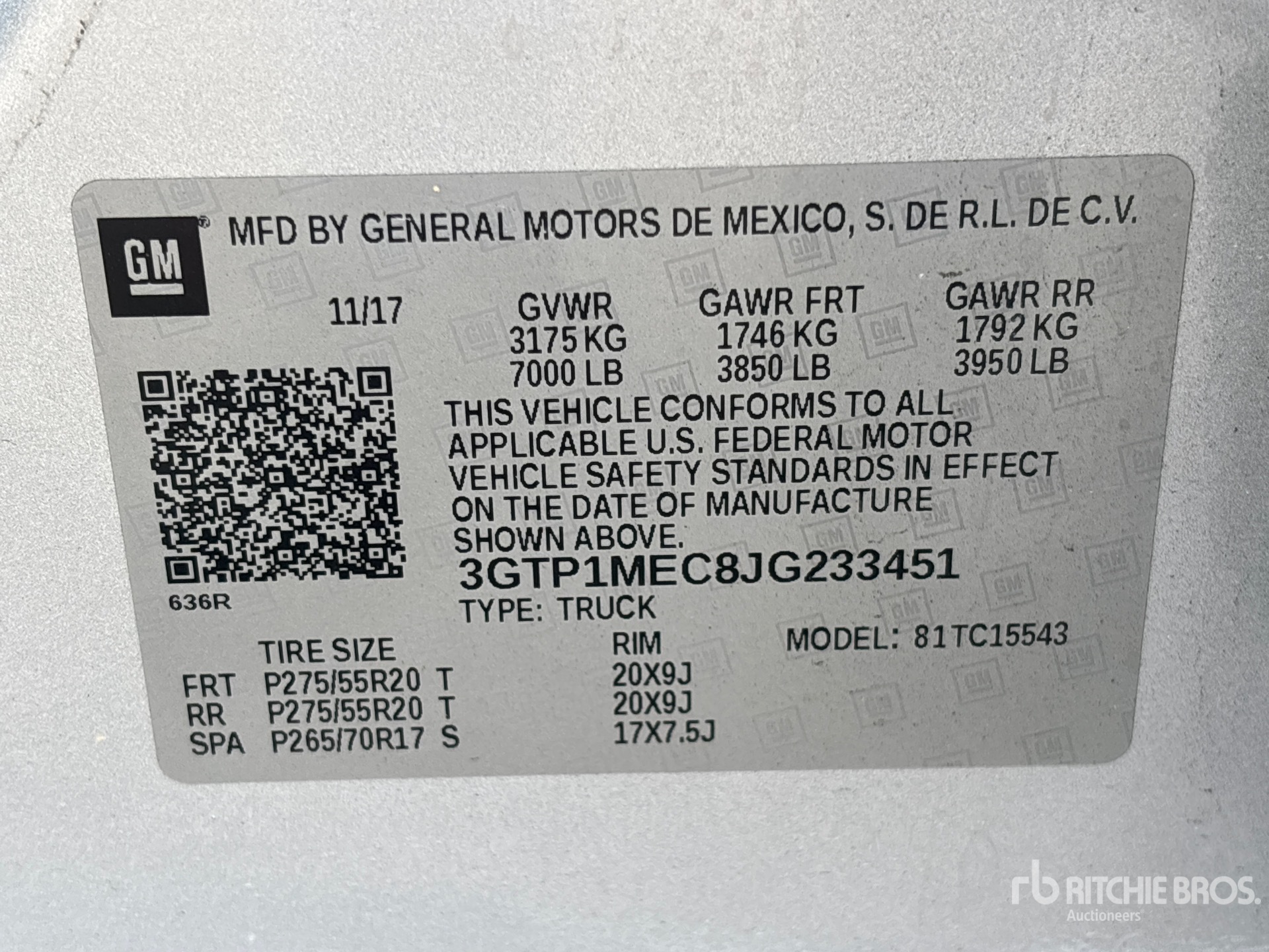 General Appearance with Serial Number / VIN