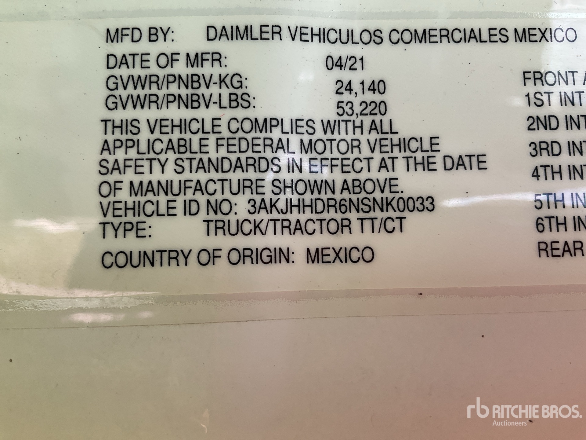 General Appearance with Serial Number / VIN