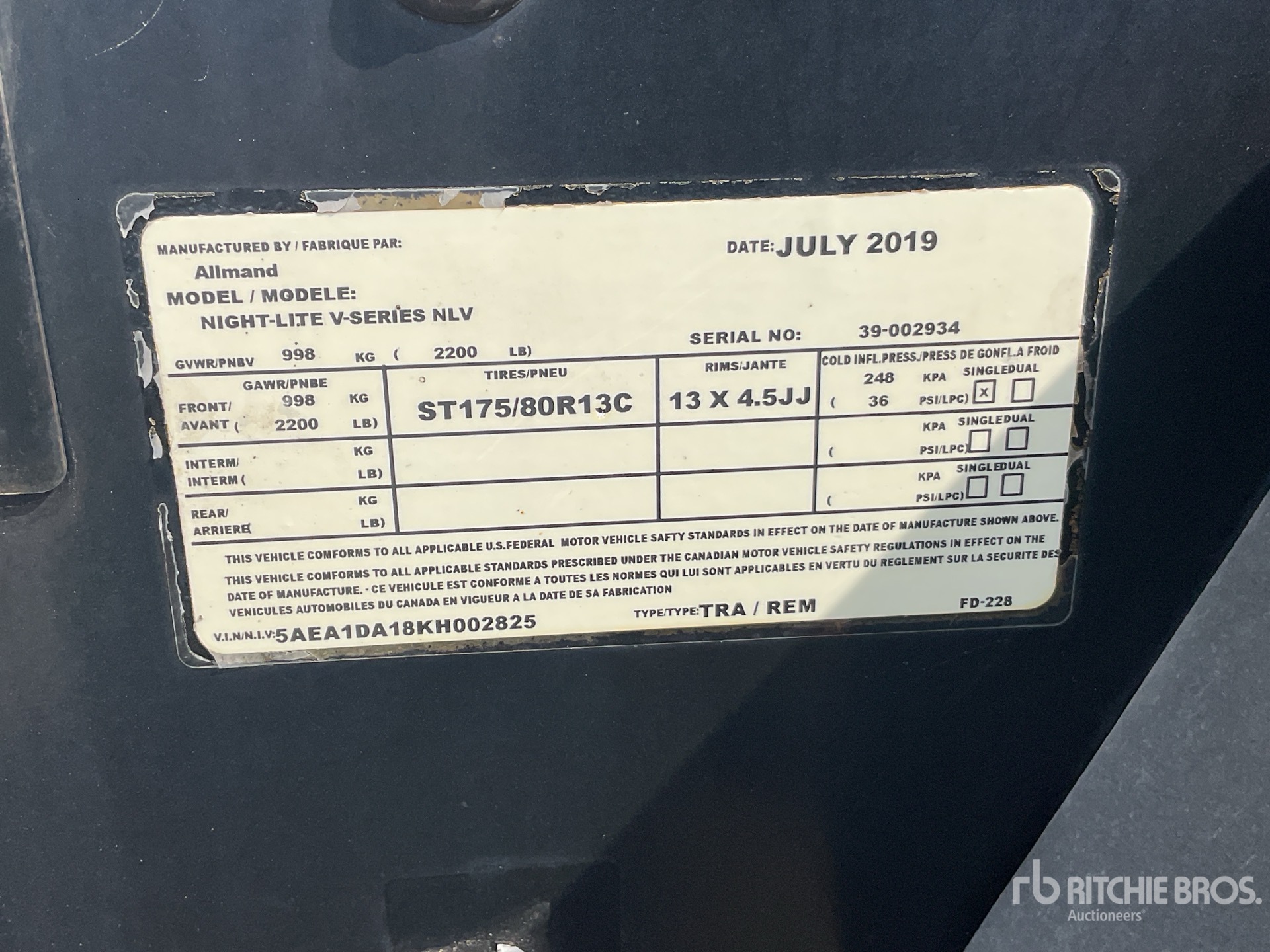 General Appearance with Serial Number / VIN