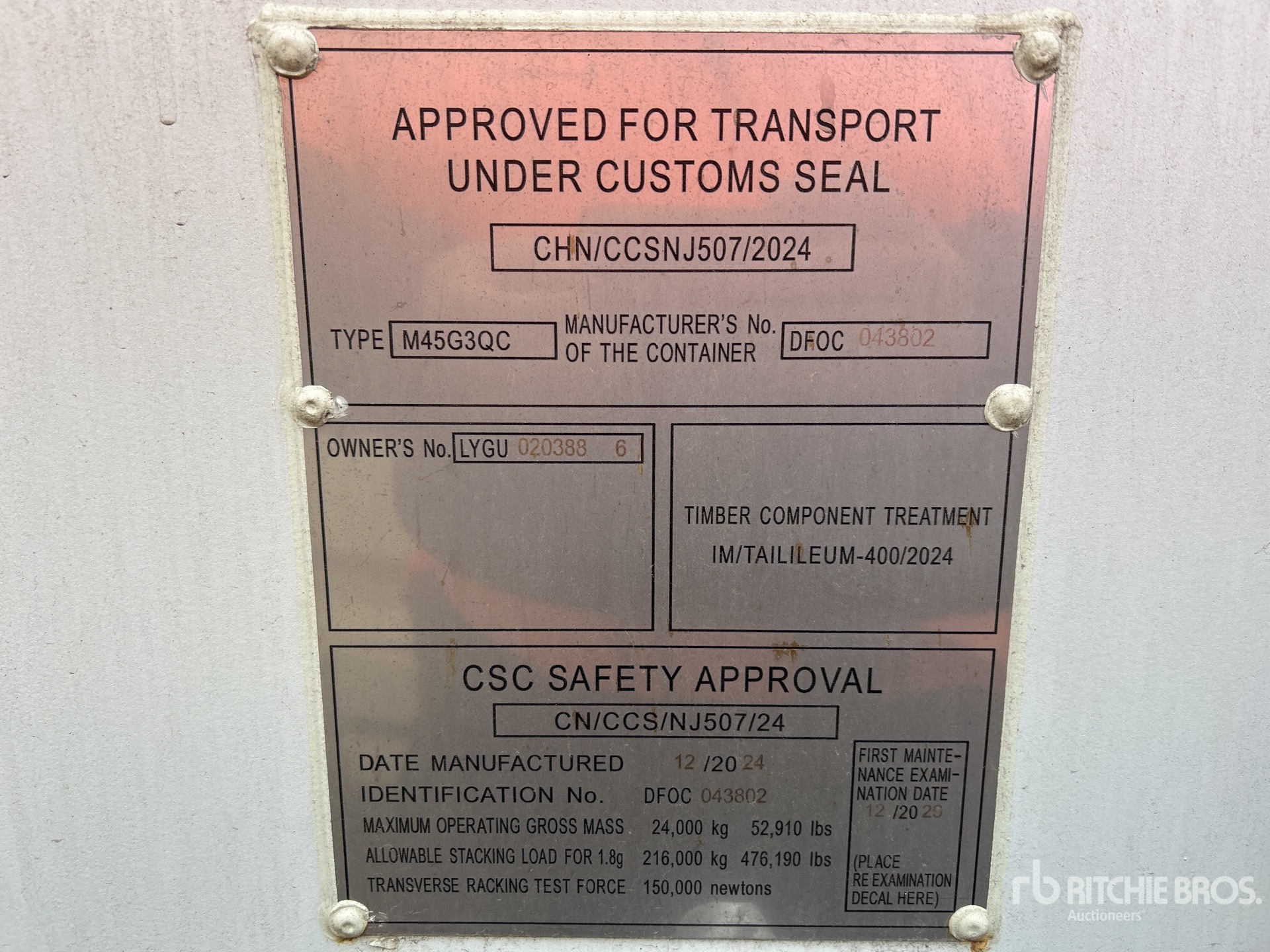 General Appearance with Serial Number / VIN