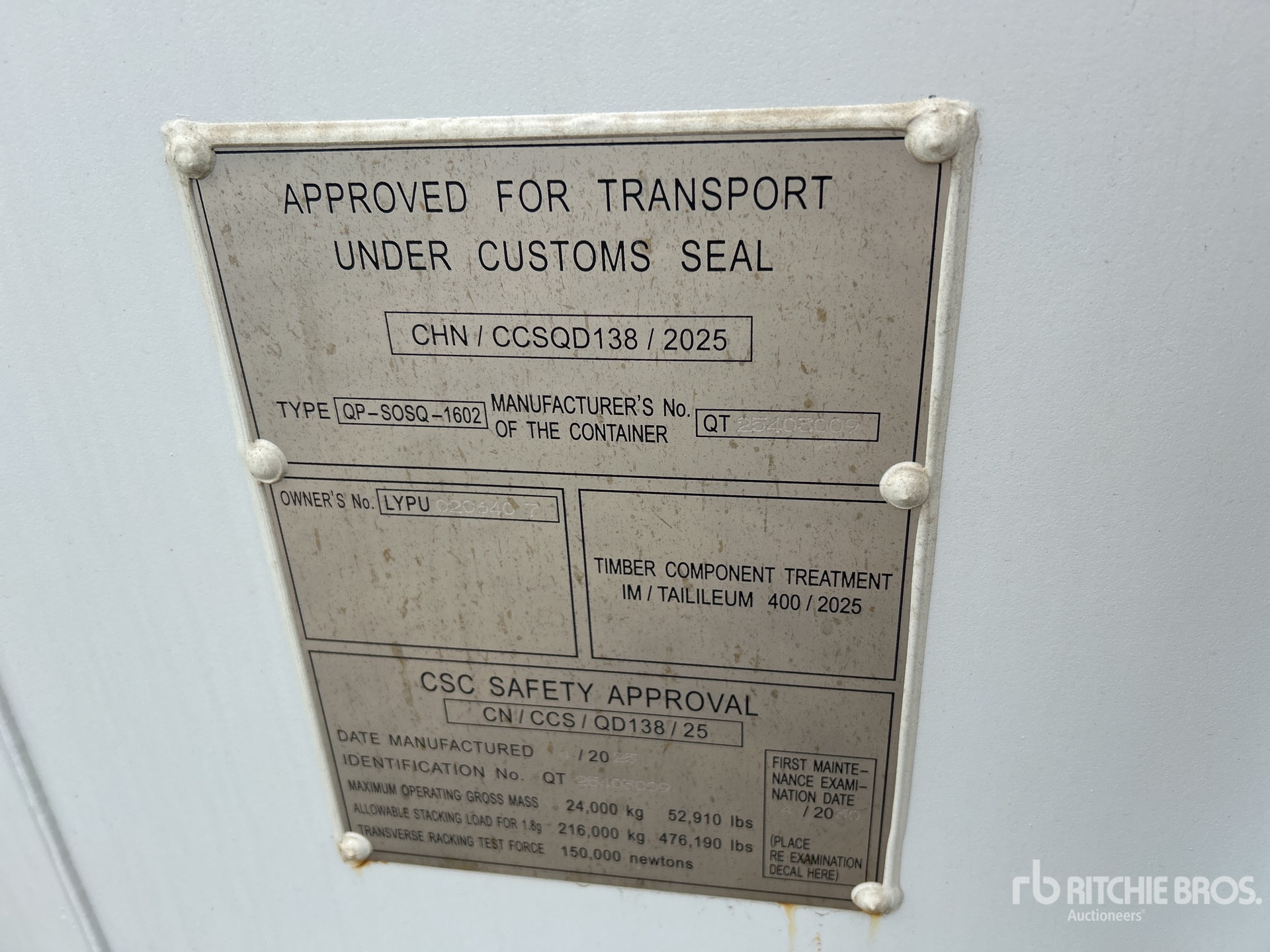General Appearance with Serial Number / VIN