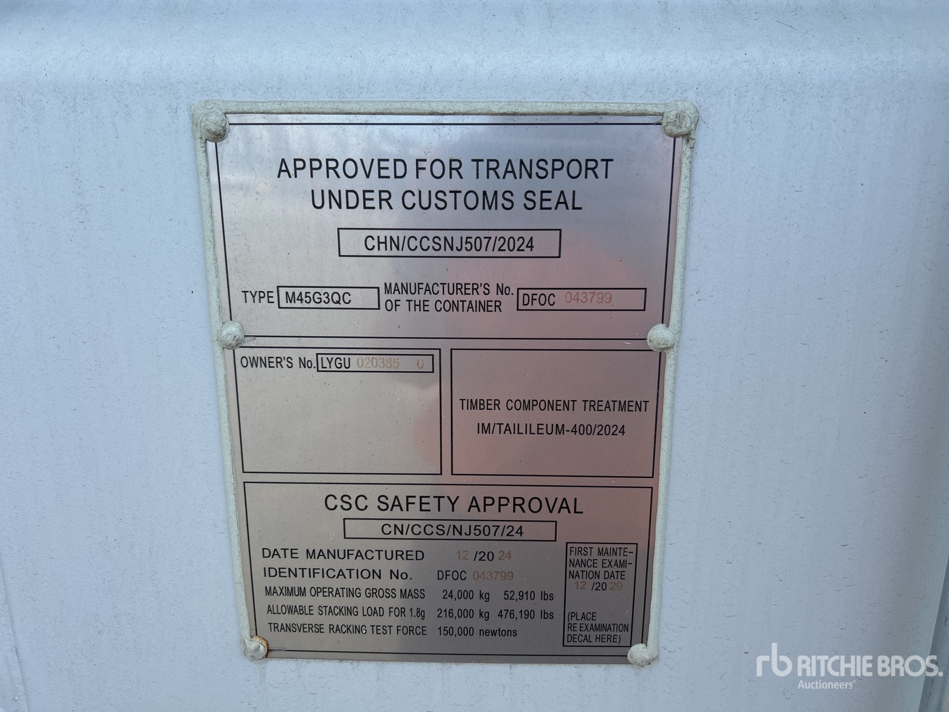 General Appearance with Serial Number / VIN