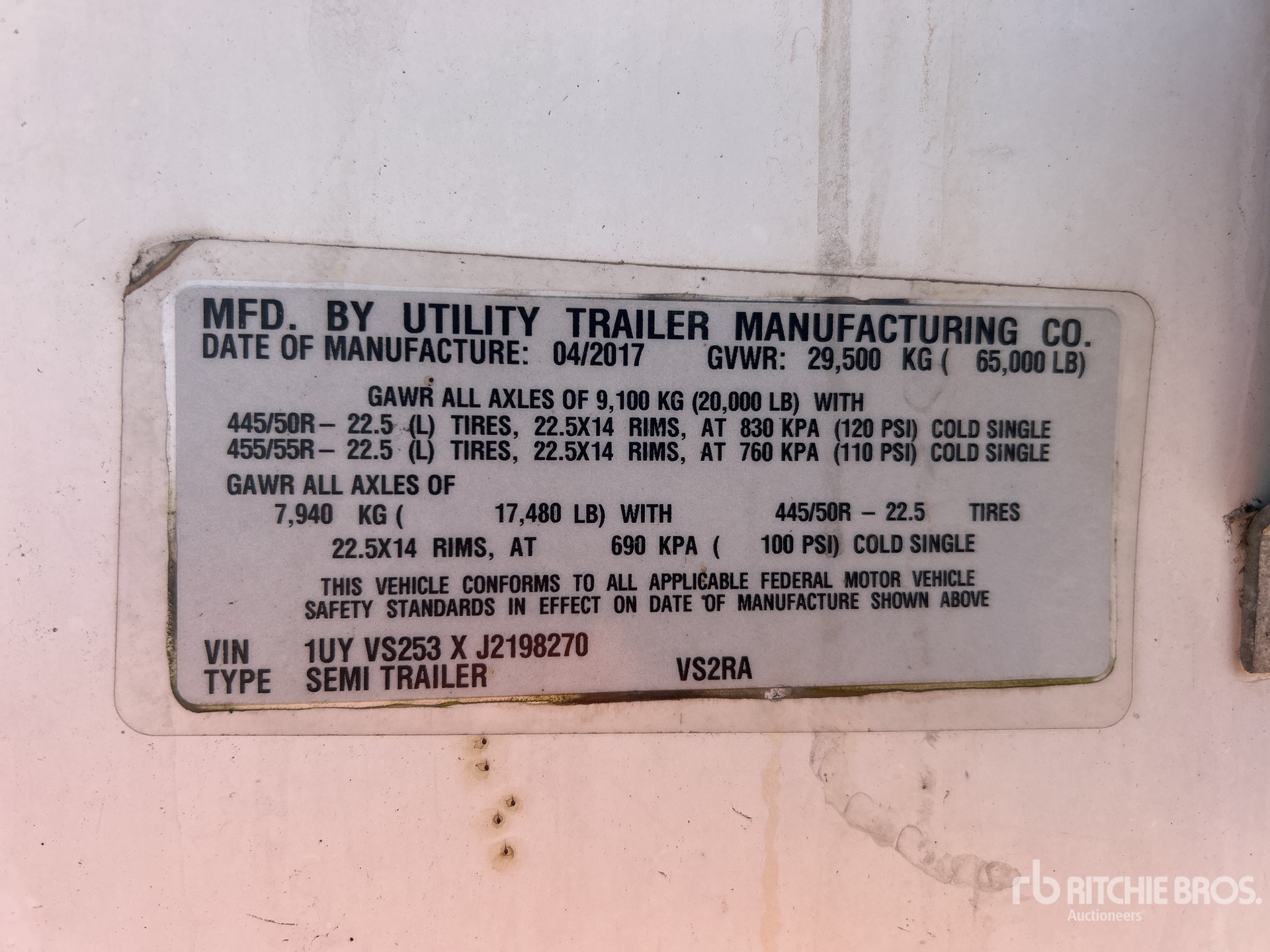 General Appearance with Serial Number / VIN