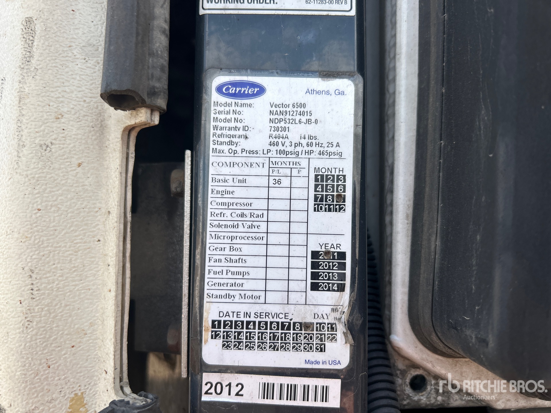 General Appearance with Refrigeration Unit Serial Number