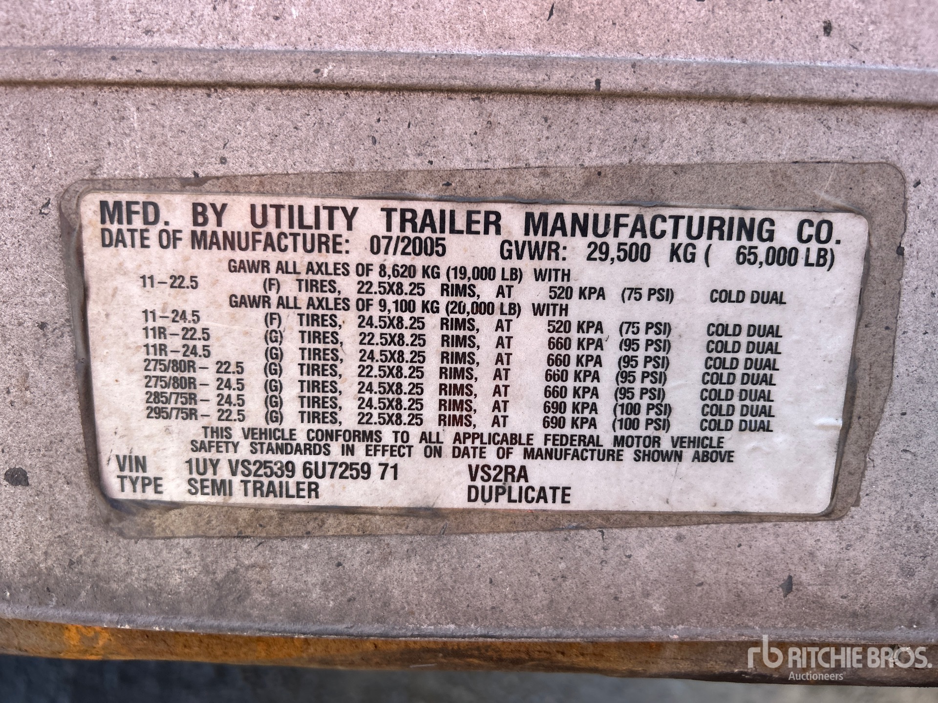 General Appearance with Serial Number / VIN
