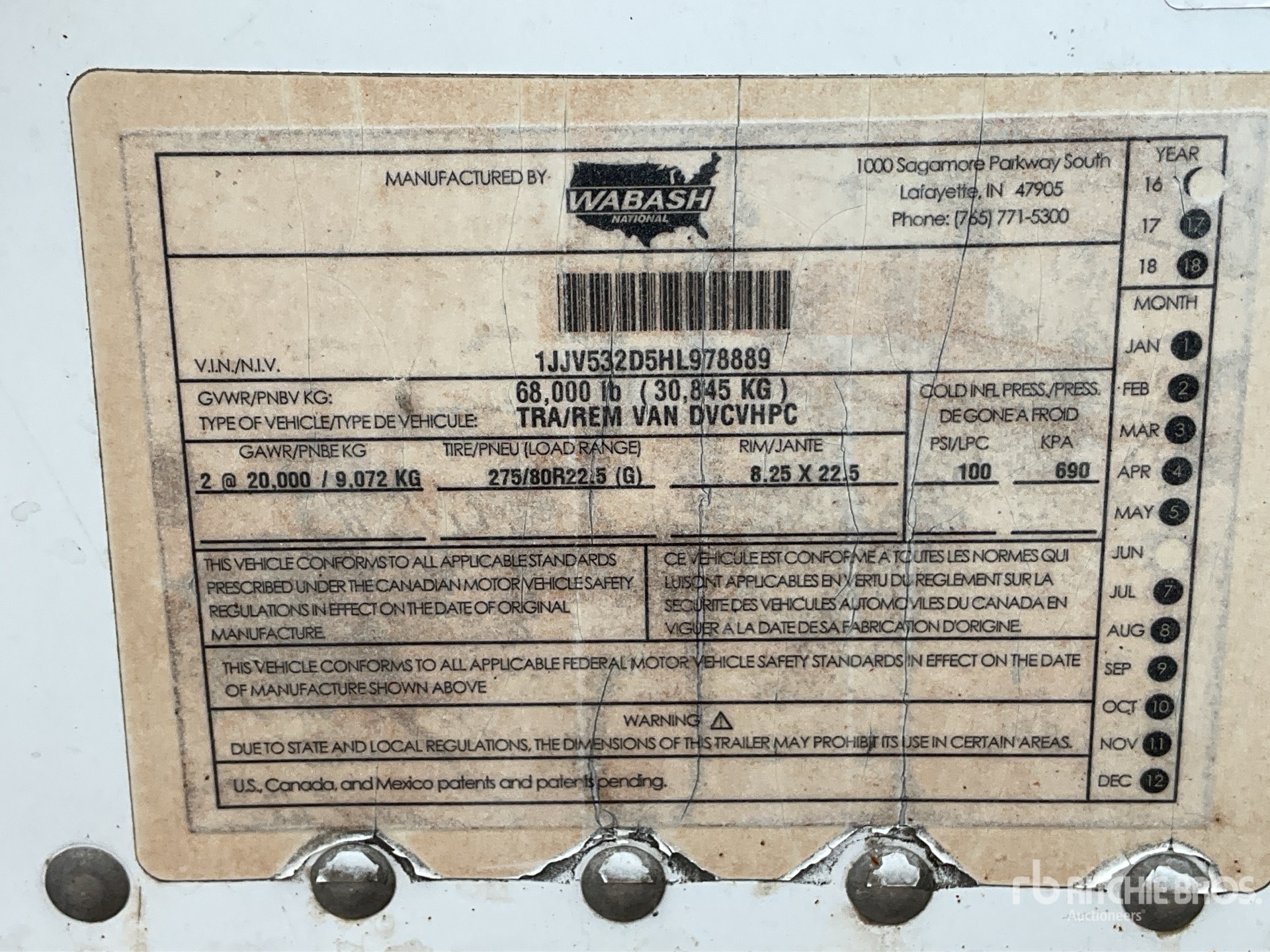 General Appearance with Serial Number / VIN