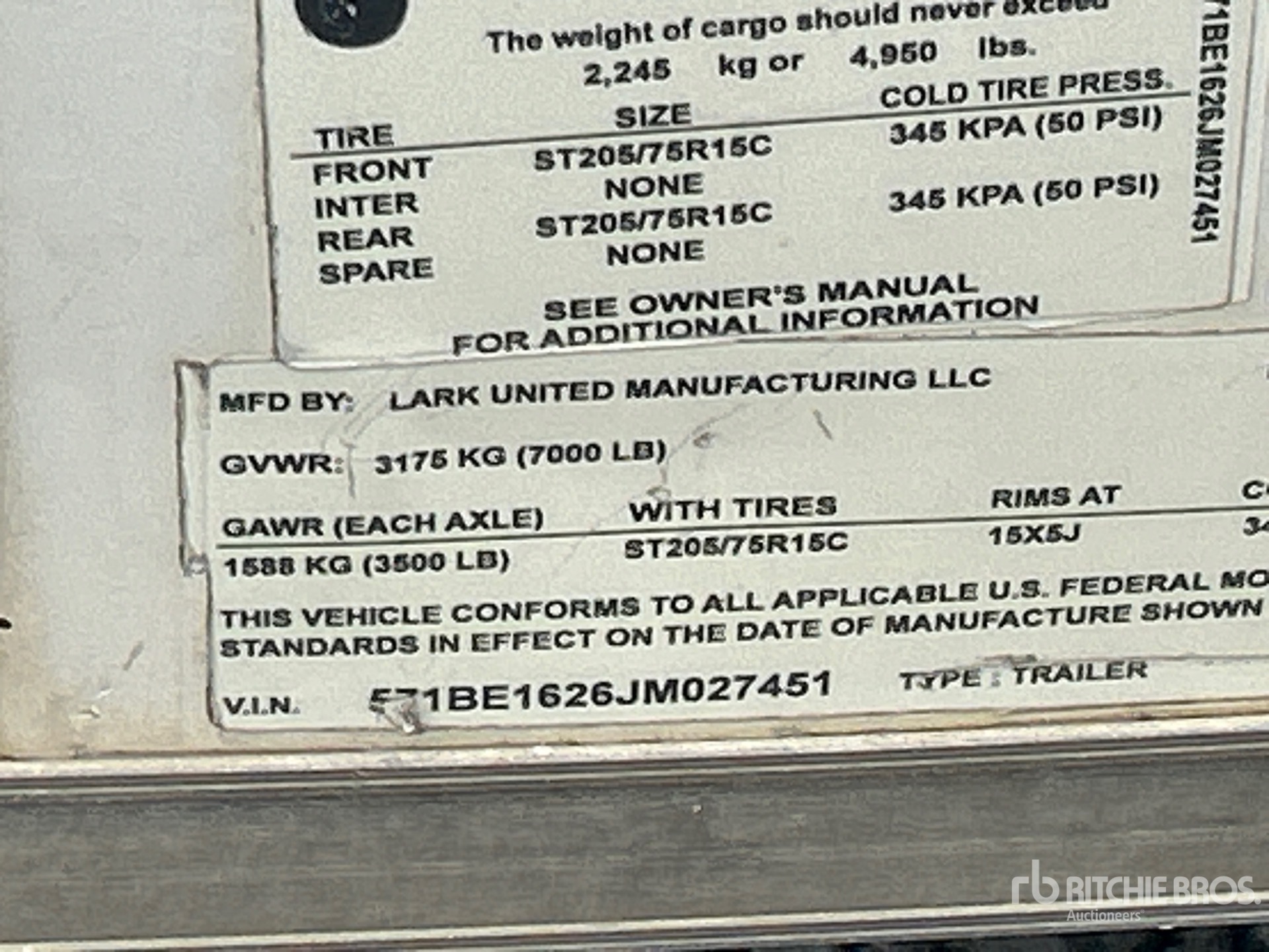 General Appearance with Serial Number / VIN