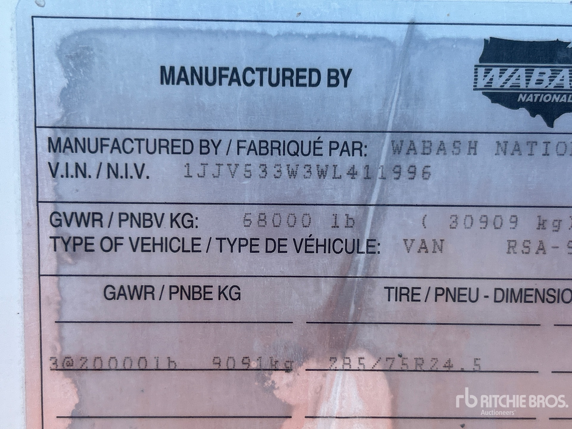 General Appearance with Serial Number / VIN