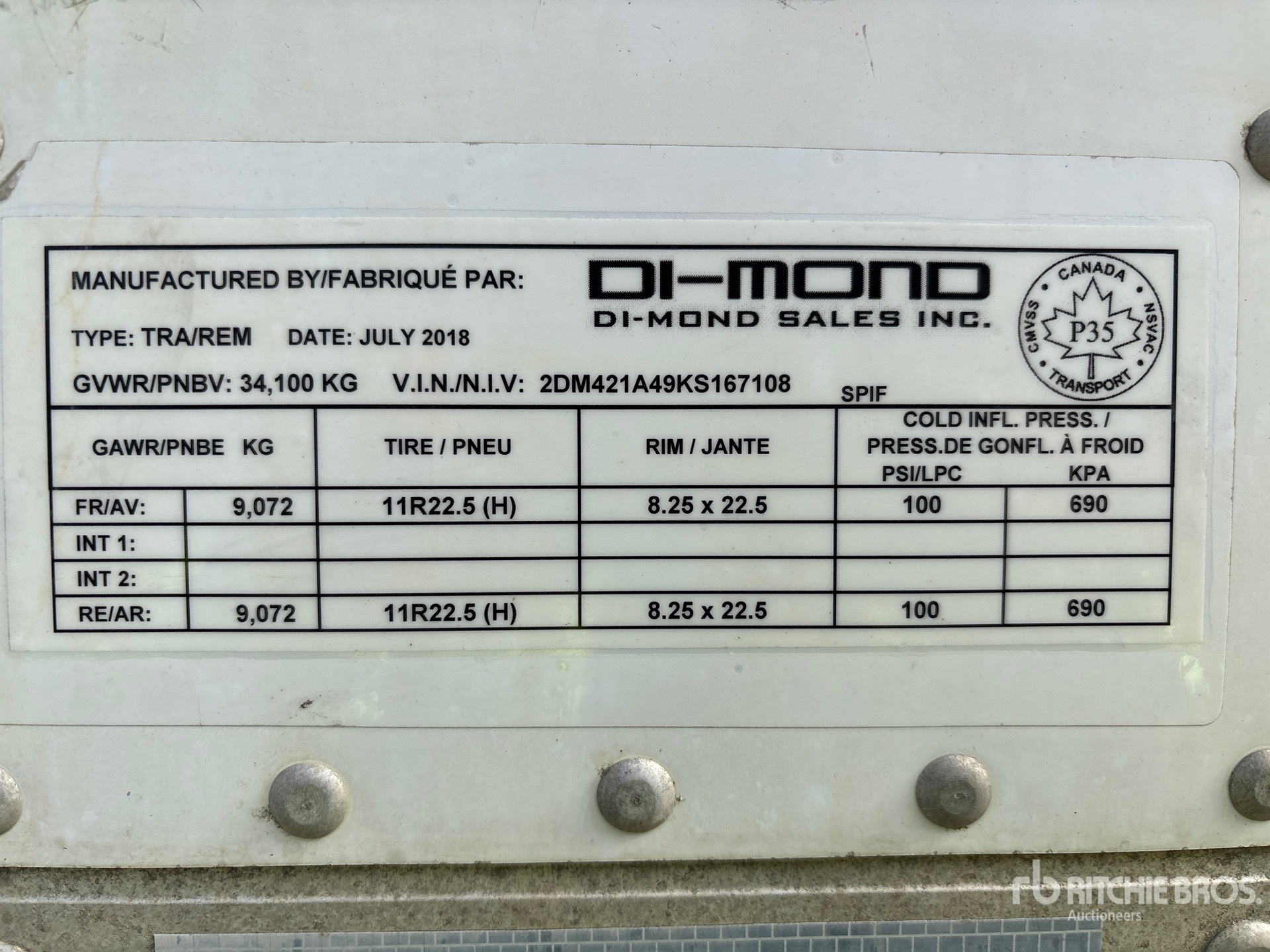General Appearance with Serial Number / VIN