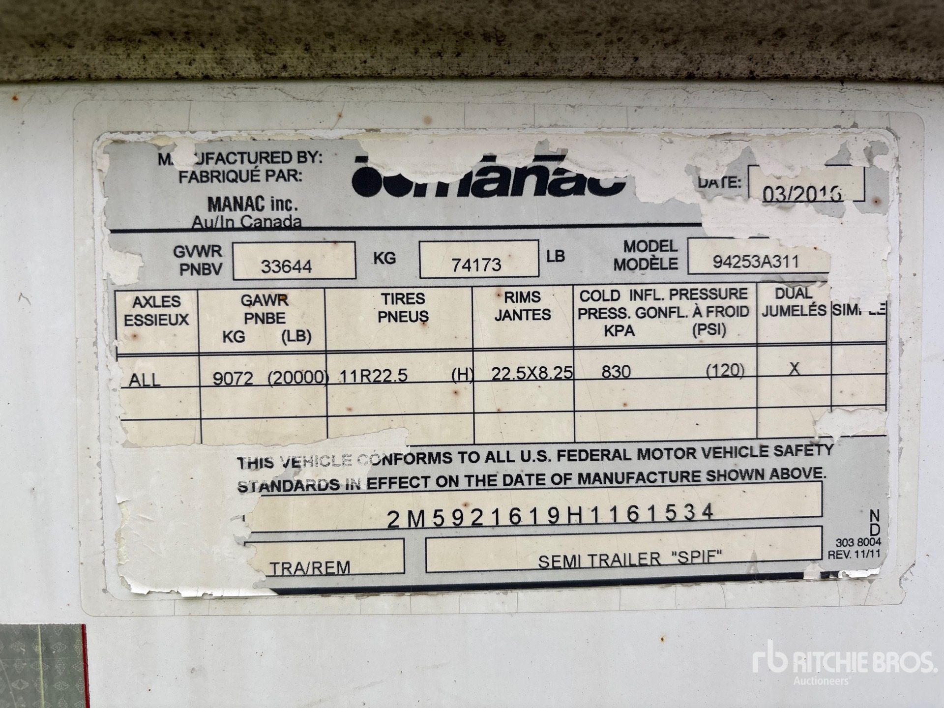 General Appearance with Serial Number / VIN