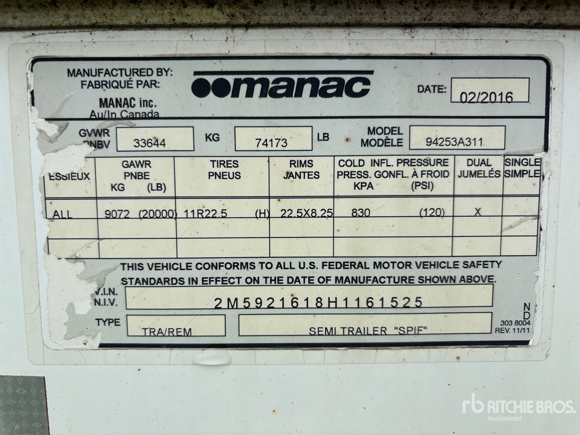General Appearance with Serial Number / VIN