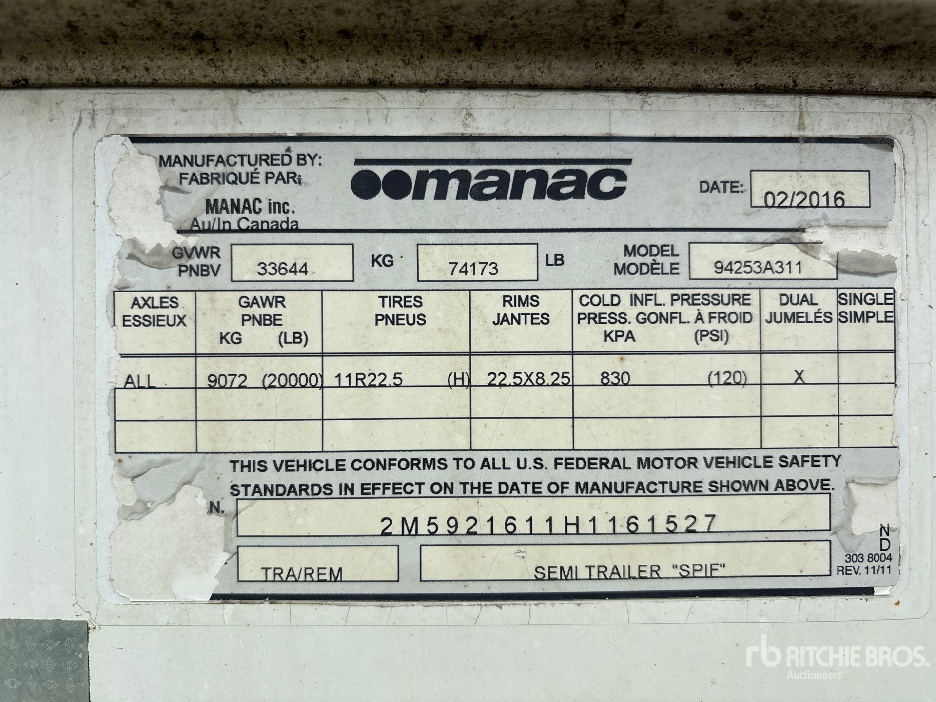 General Appearance with Serial Number / VIN