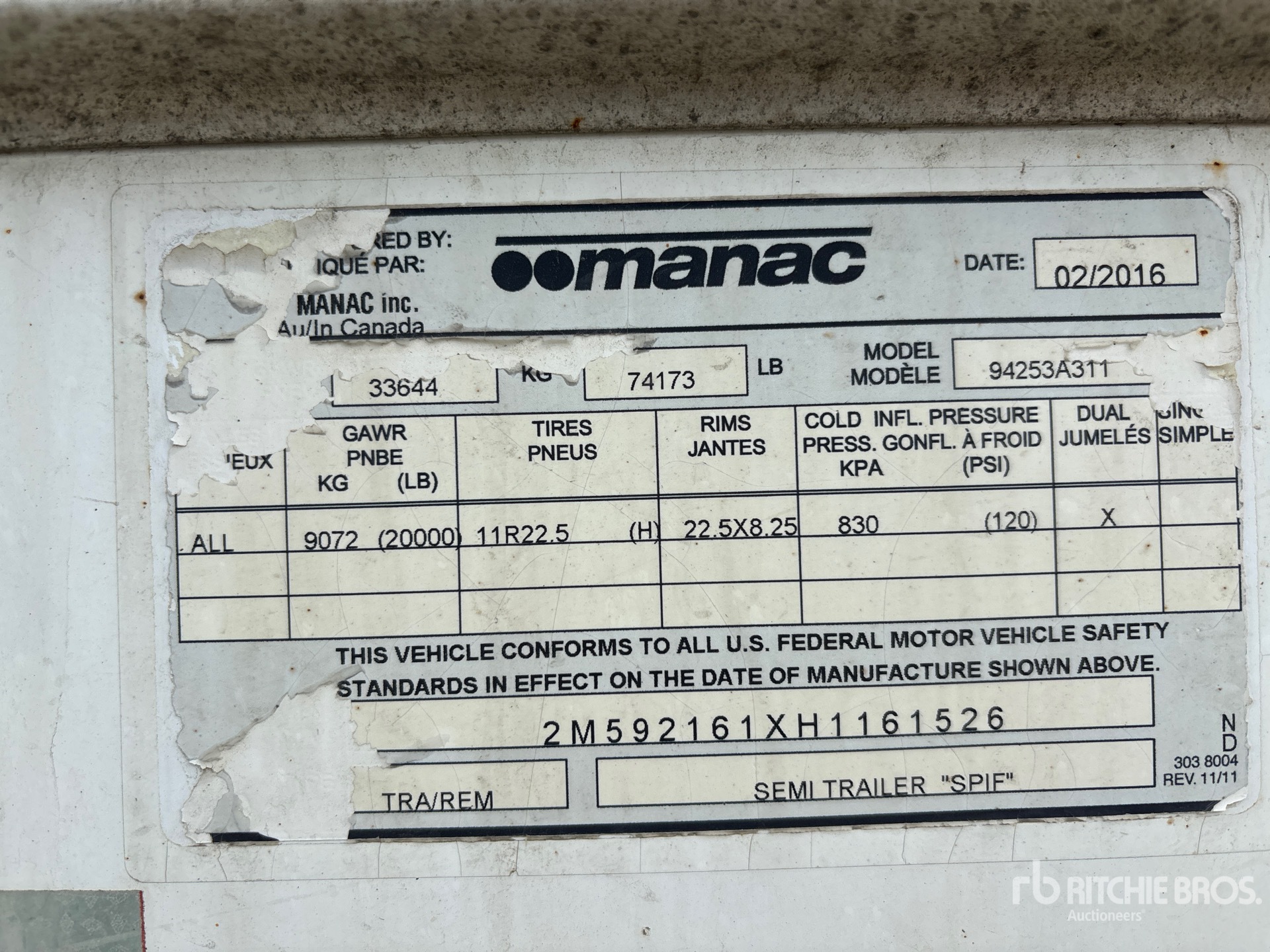 General Appearance with Serial Number / VIN