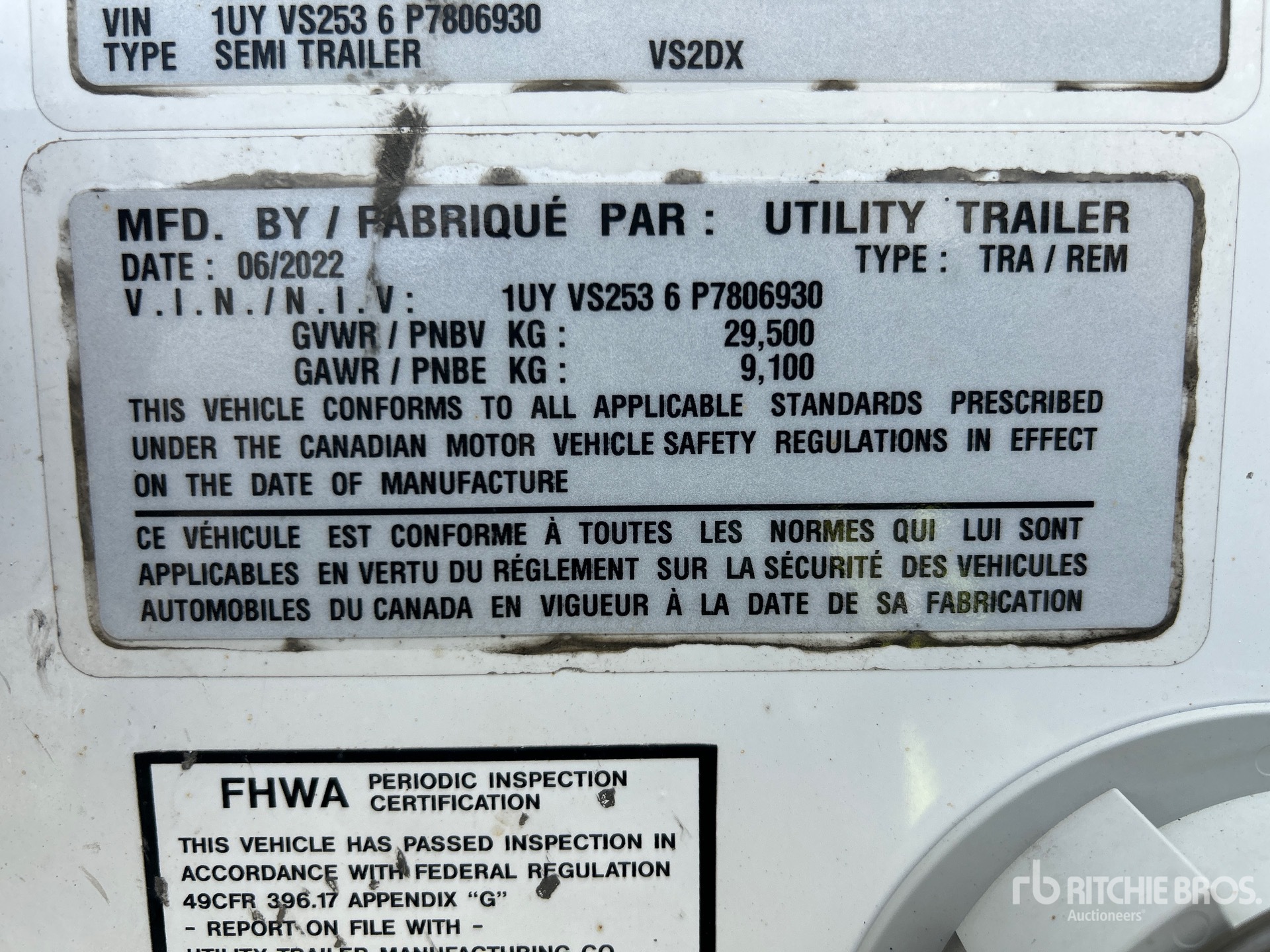 General Appearance with Serial Number / VIN