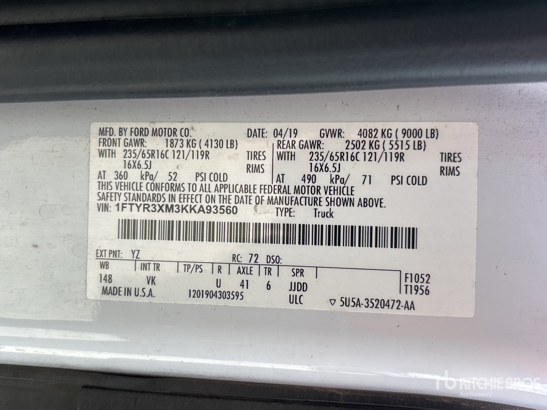 General Appearance with Serial Number / VIN