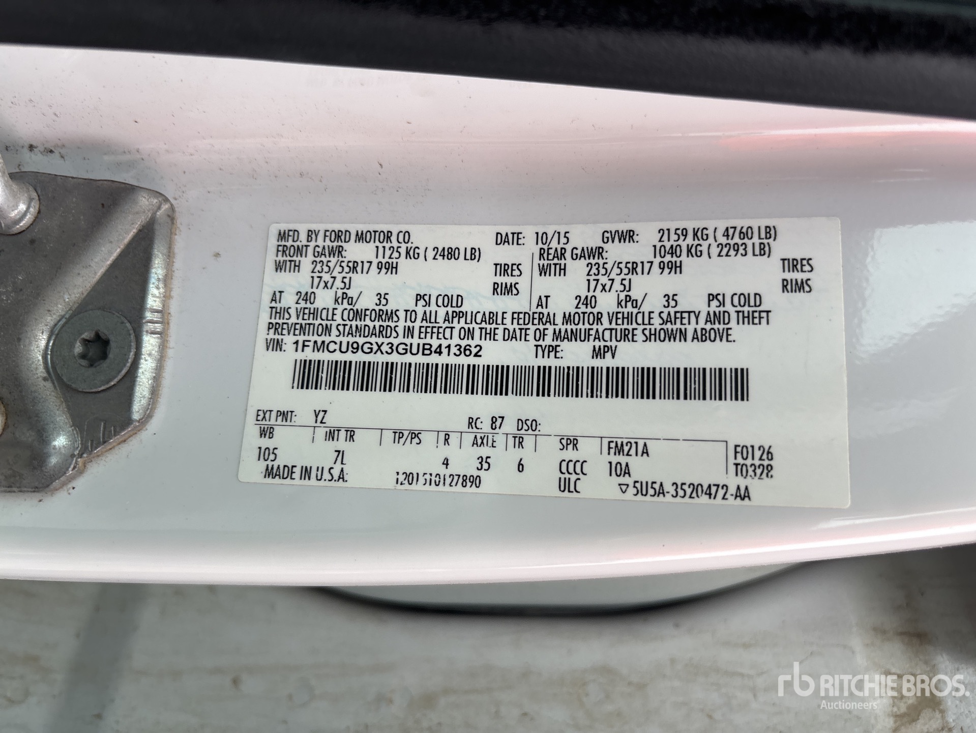 General Appearance with Serial Number / VIN