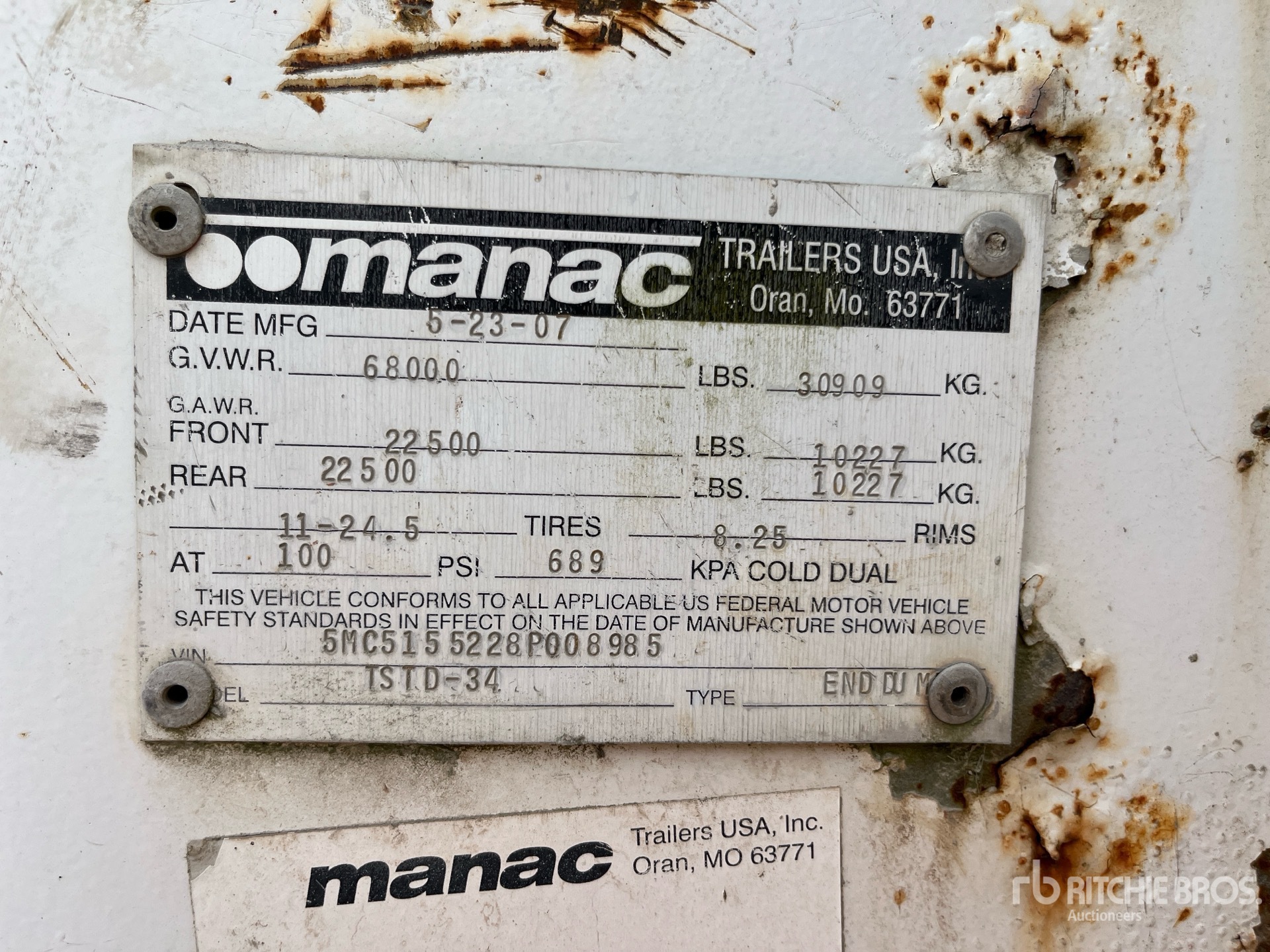 General Appearance with Serial Number / VIN