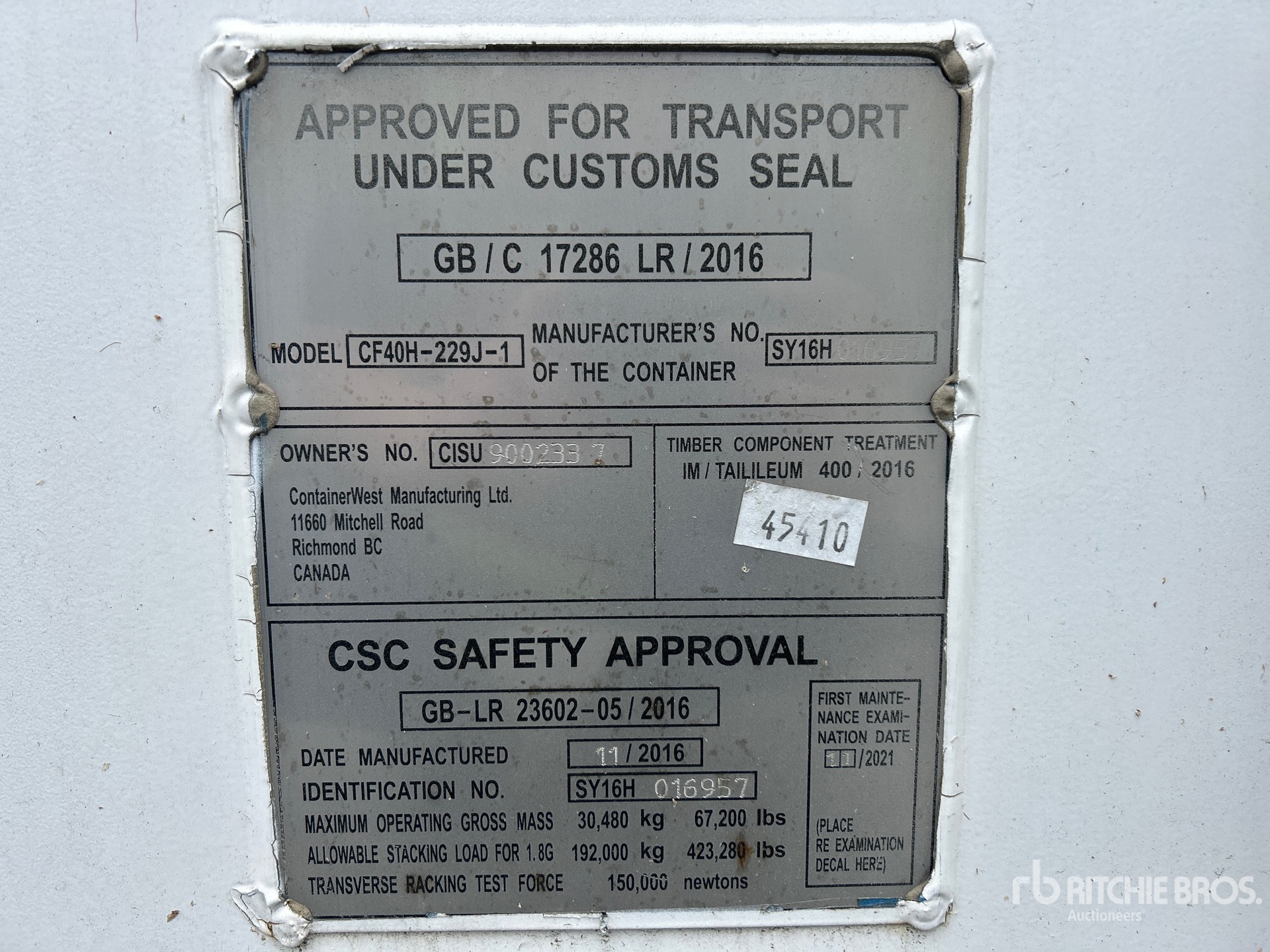 General Appearance with Serial Number / VIN