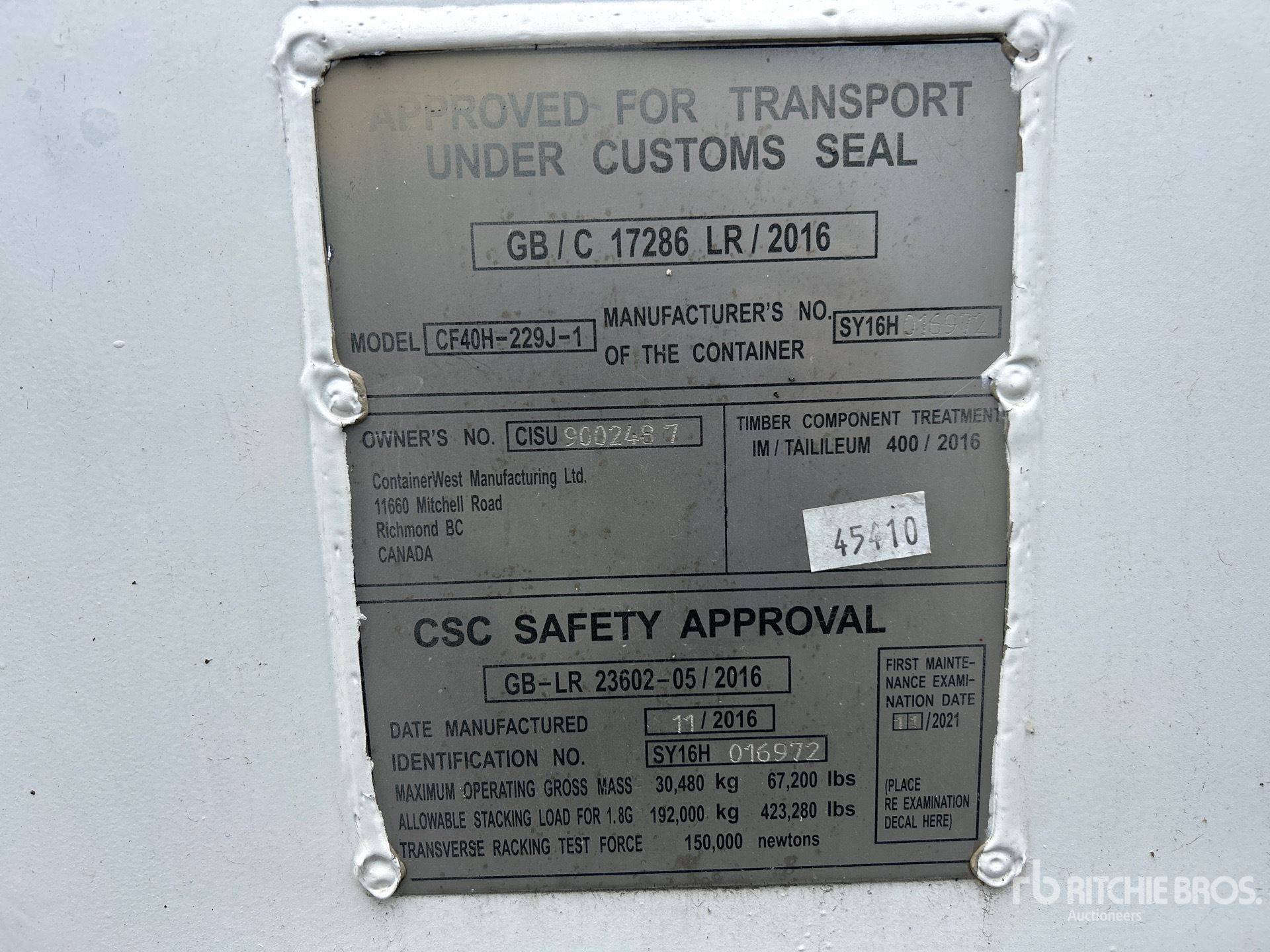 General Appearance with Serial Number / VIN