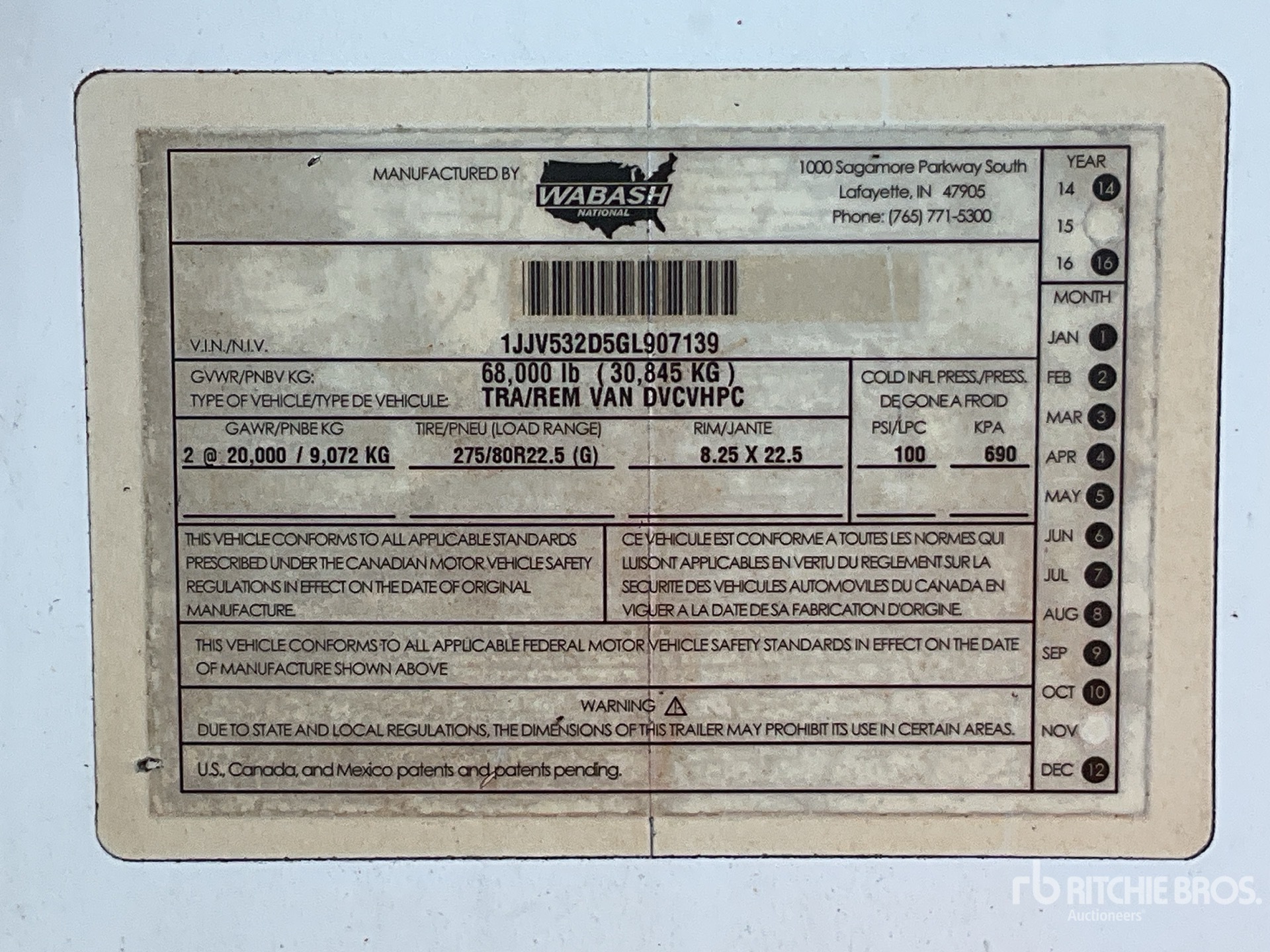 General Appearance with Serial Number / VIN