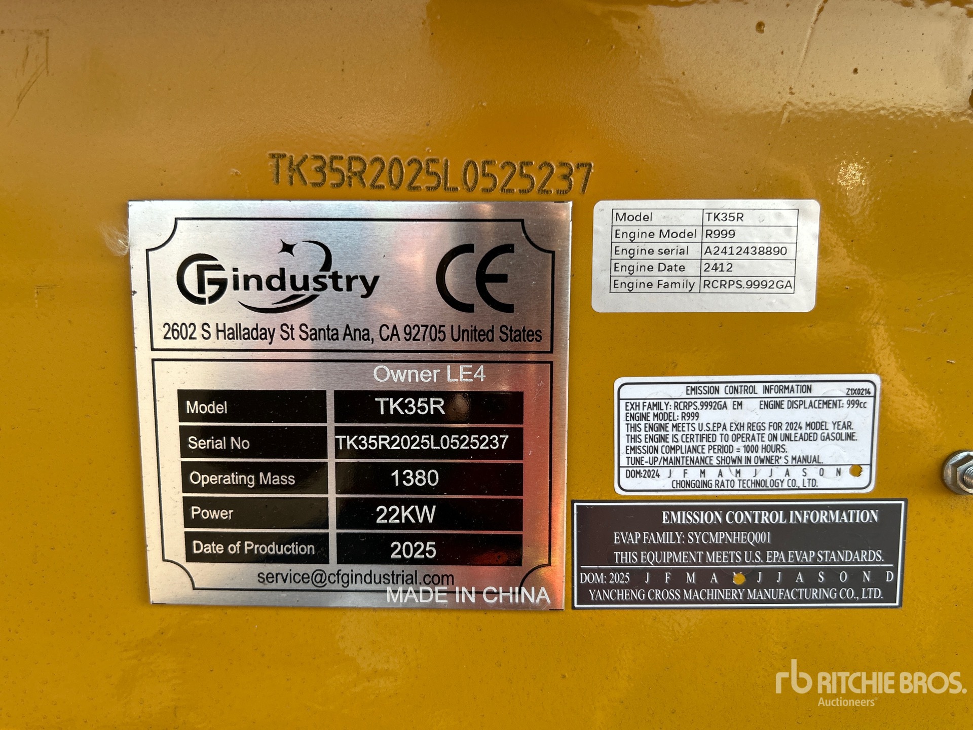 General Appearance with Serial Number / VIN