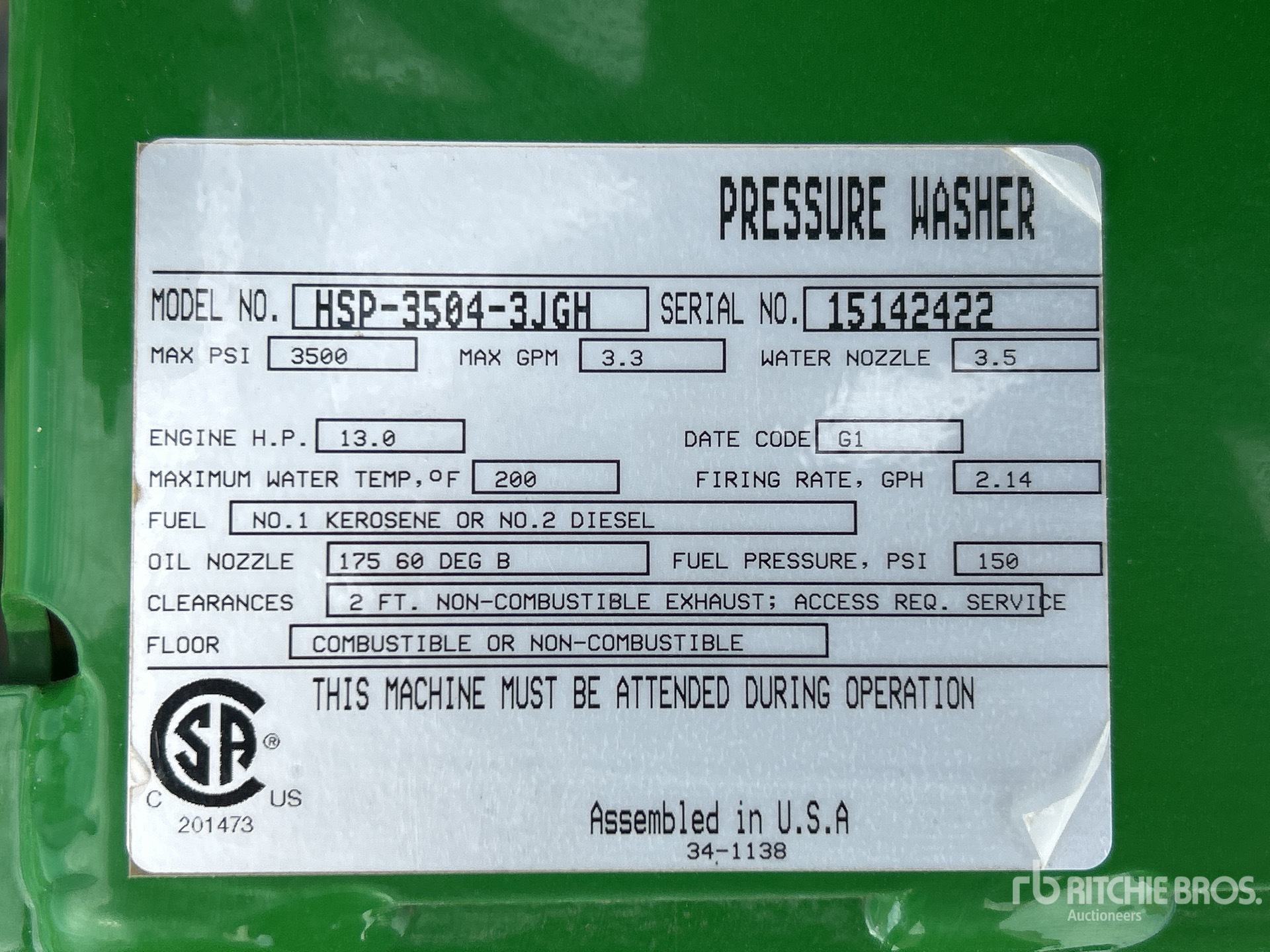 General Appearance with Serial Number / VIN