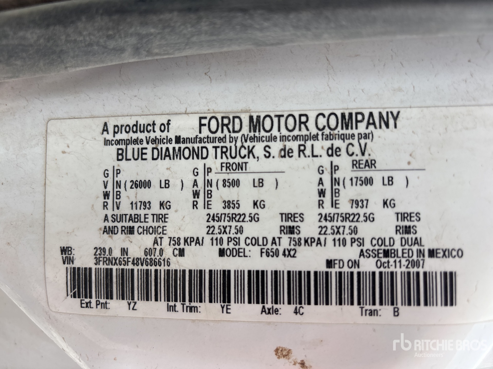 General Appearance with Serial Number / VIN