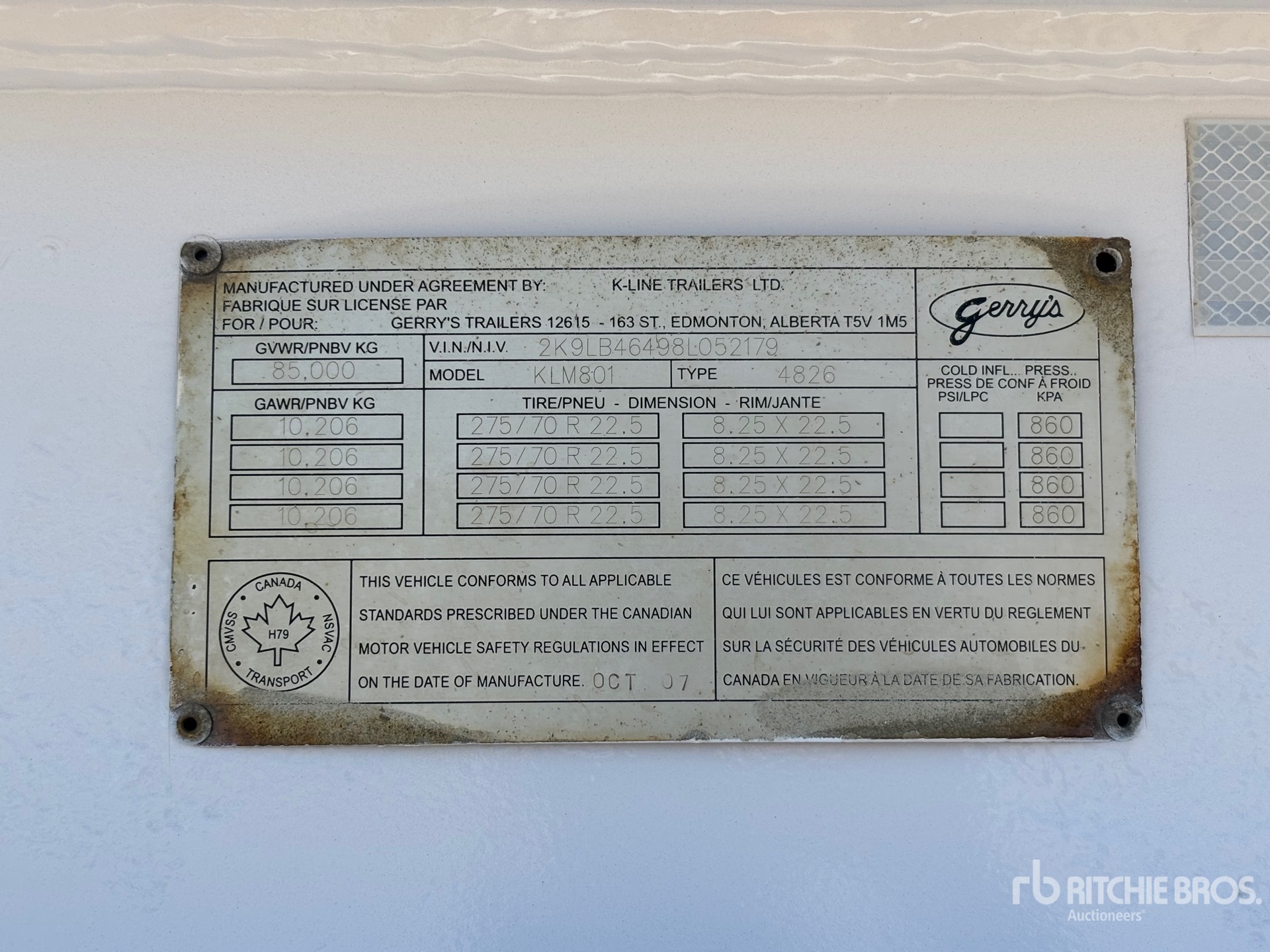 General Appearance with Serial Number / VIN