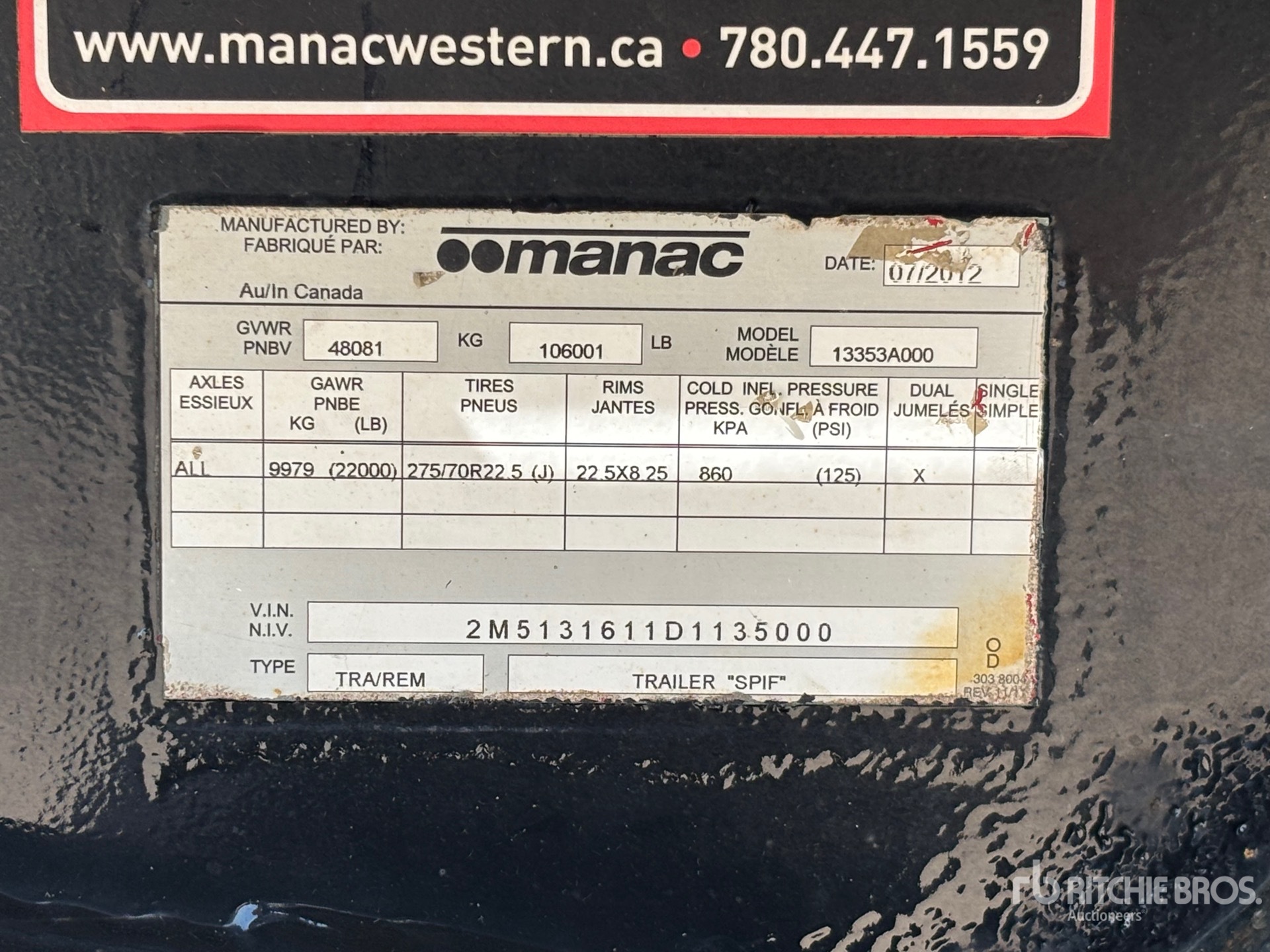 General Appearance with Serial Number / VIN