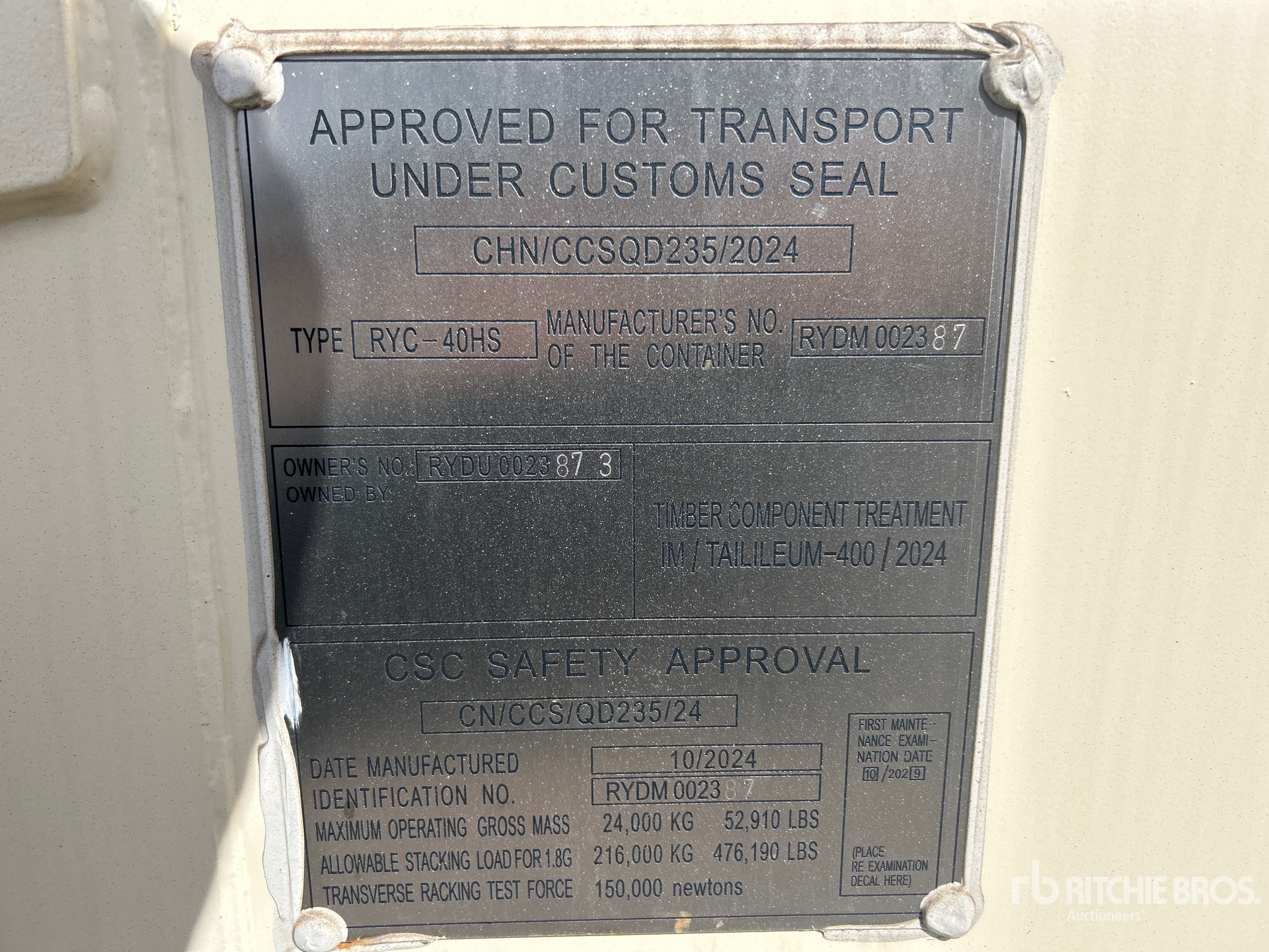 General Appearance with Serial Number / VIN
