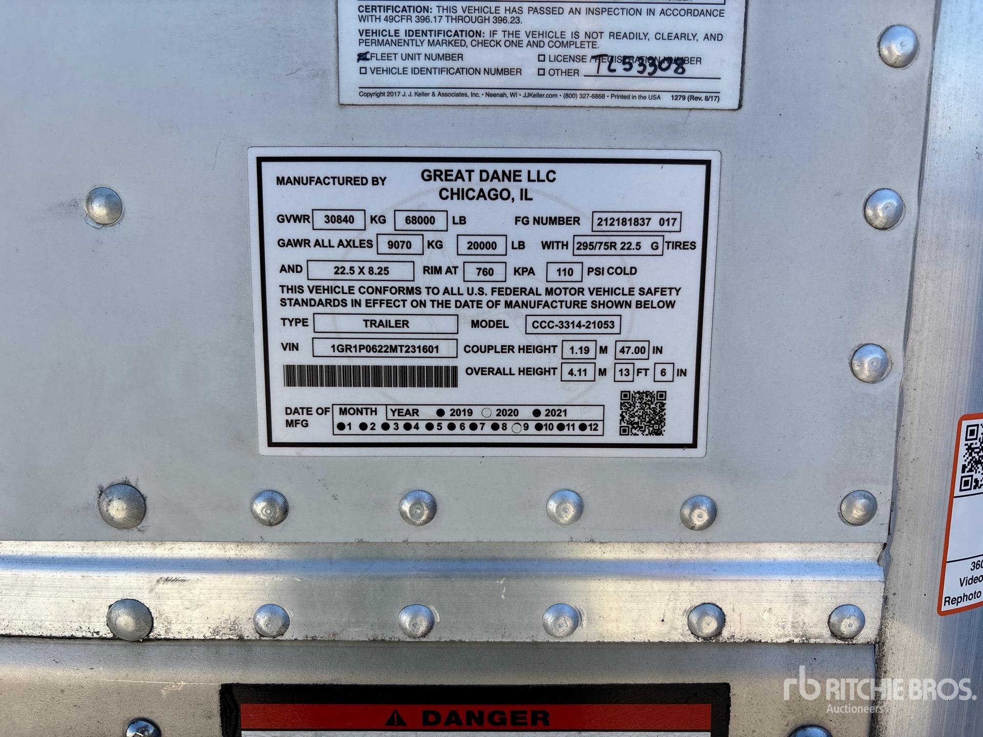General Appearance with Serial Number / VIN