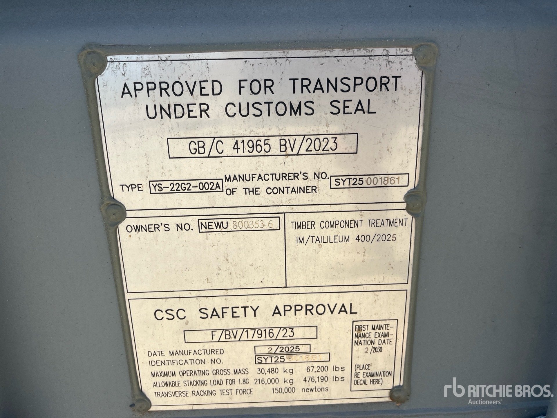 General Appearance with Serial Number / VIN