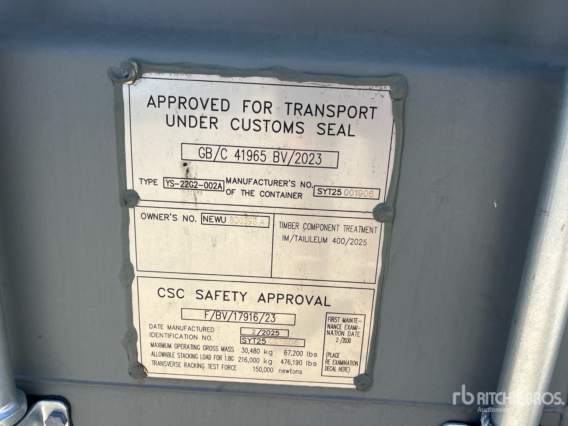 General Appearance with Serial Number / VIN