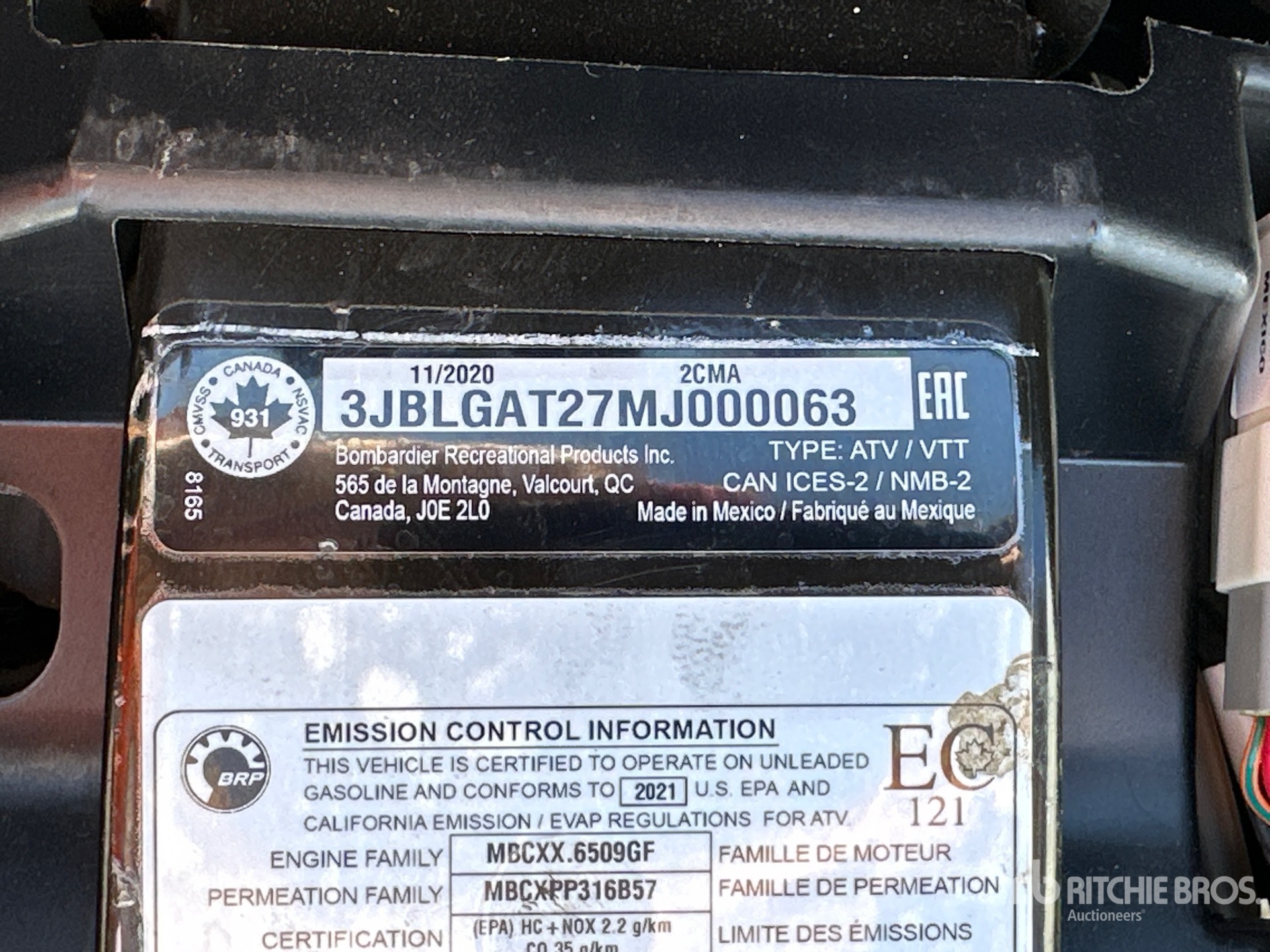 General Appearance with Serial Number / VIN
