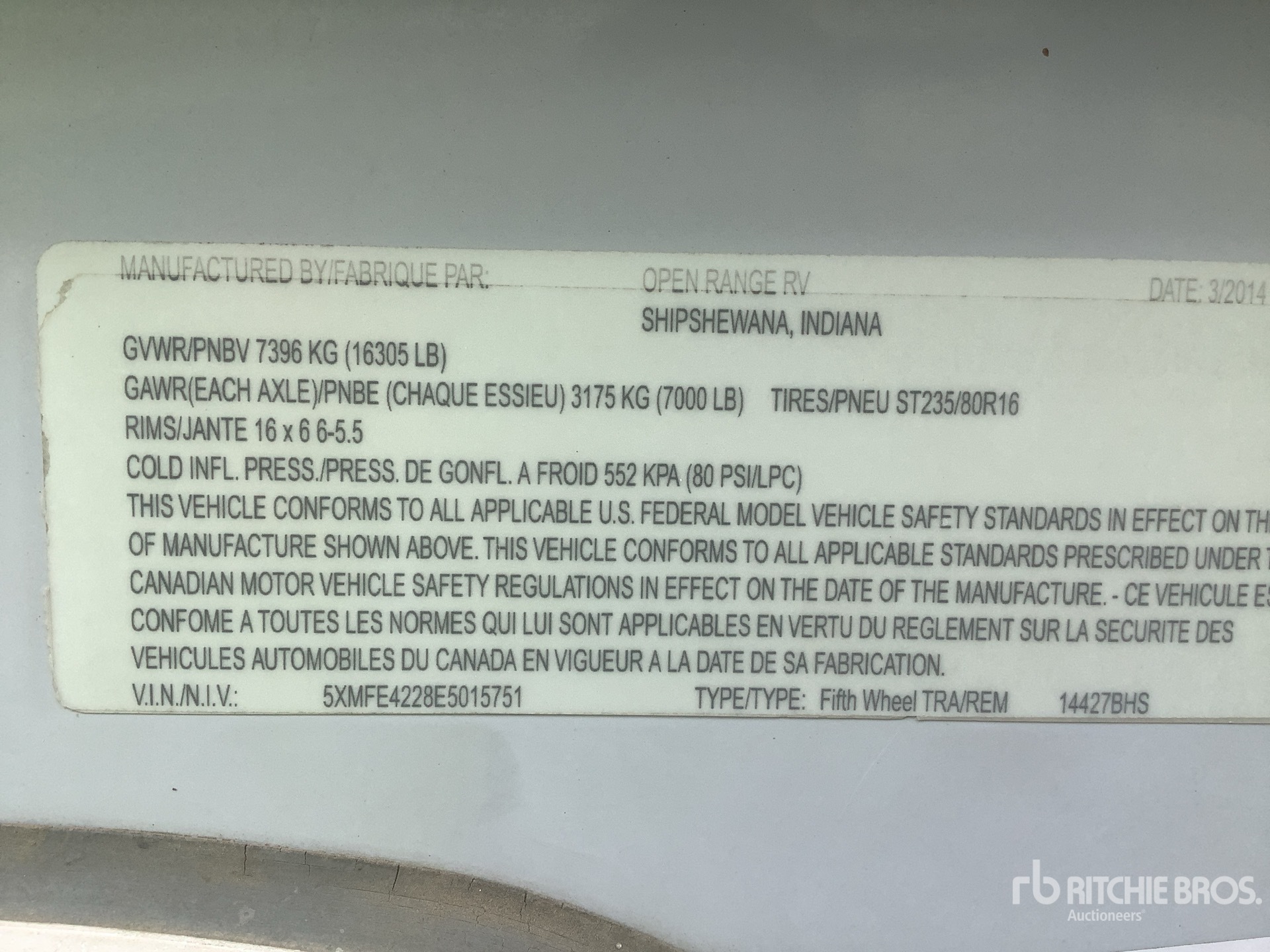 General Appearance with Serial Number / VIN